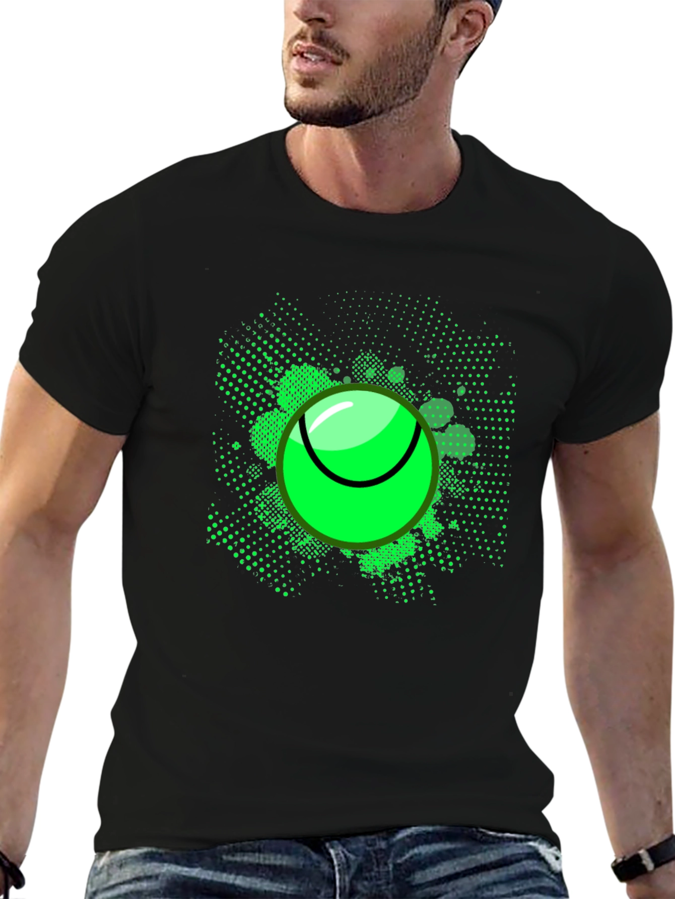 Neon Tennis Ball Graphic Tee - Mens Black T-Shirt