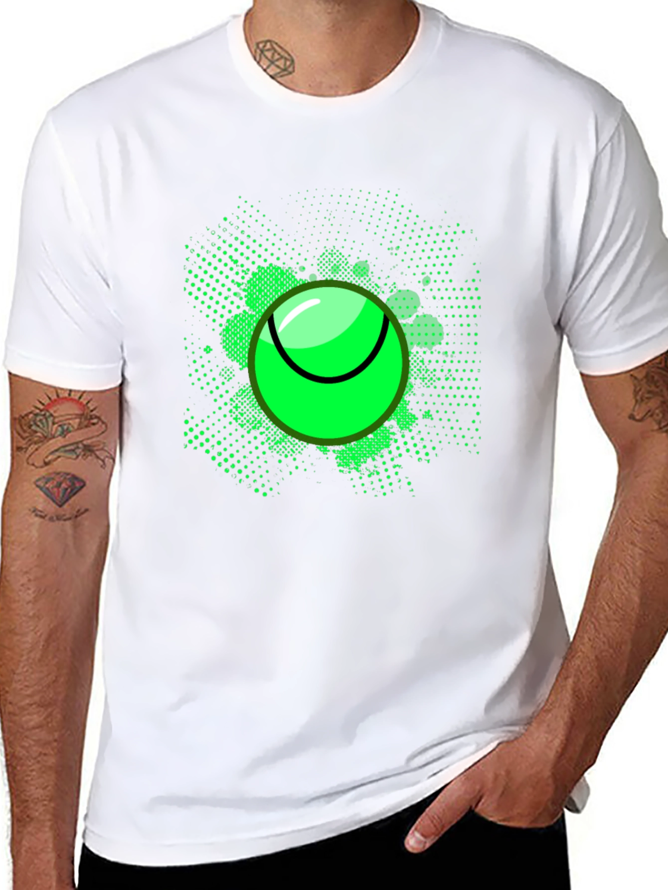 Neon Tennis Ball Graphic Tee - Mens Black T-Shirt