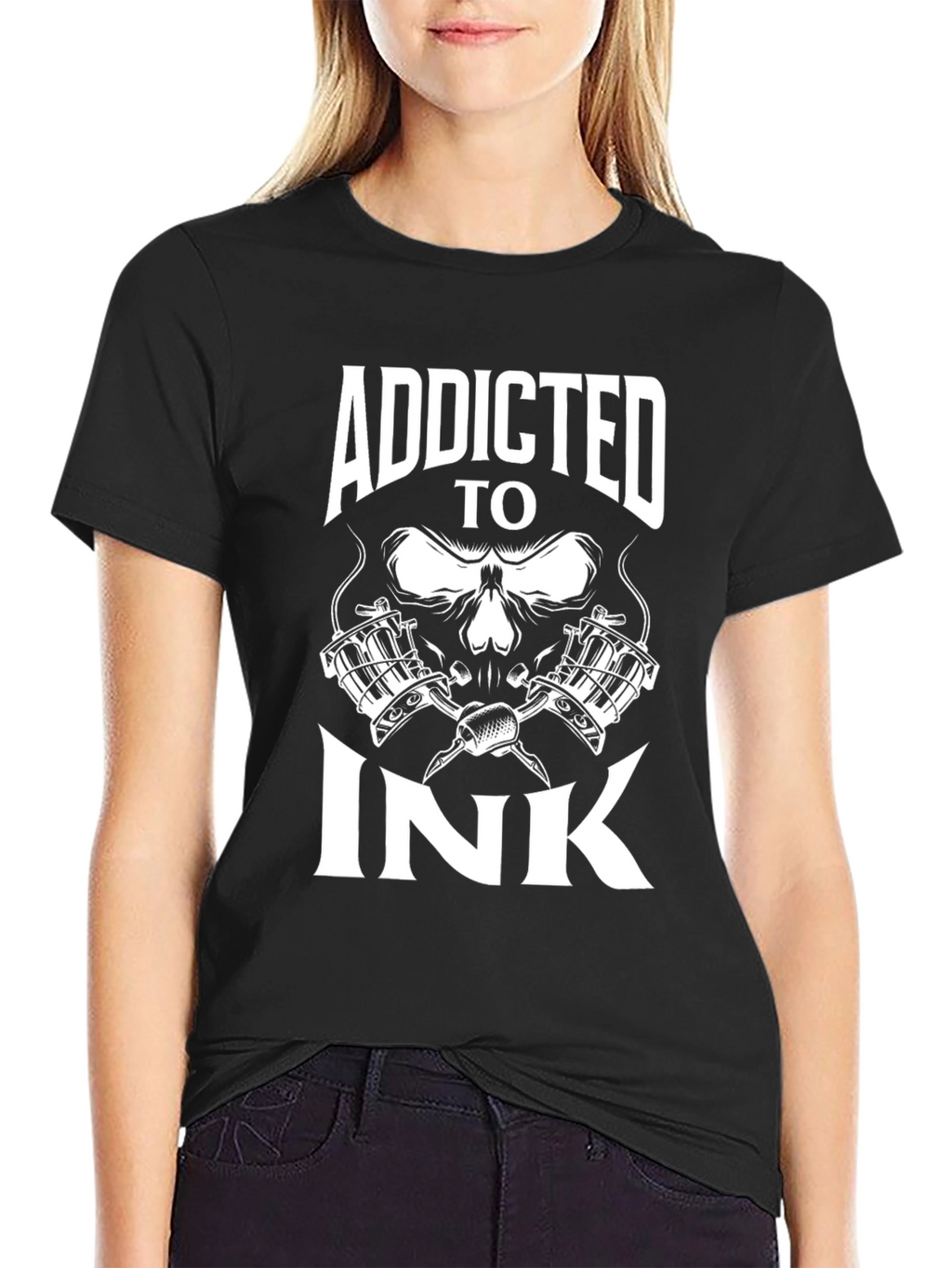 Addicted To Ink Skull Tattoo Artist Black T-Shirt