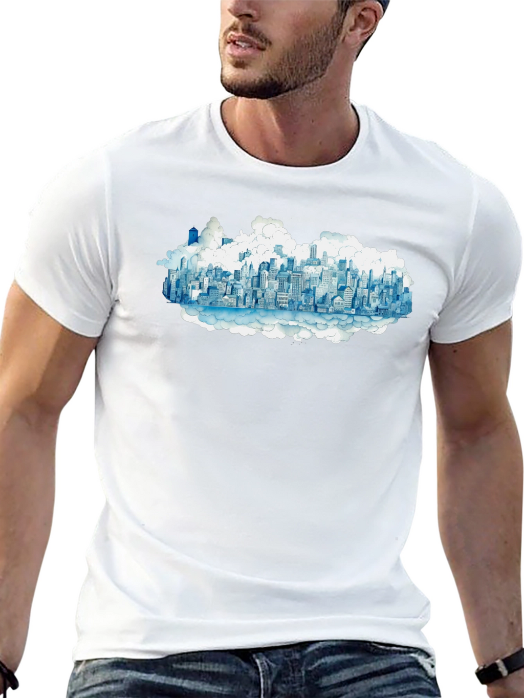 Cityscape Cloud Tee - Urban Dreamscape T-Shirt