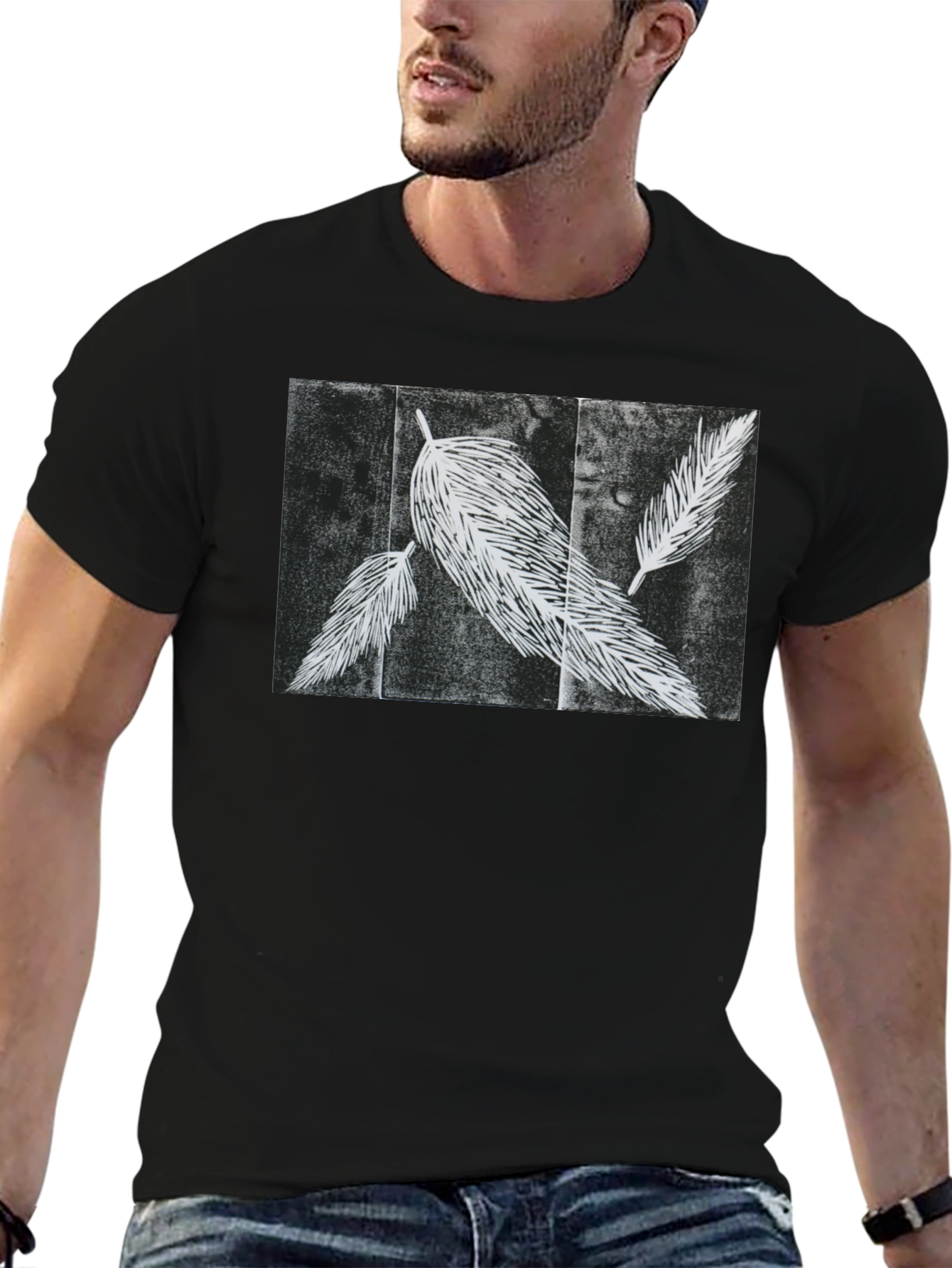 Feather Print Black T-Shirt