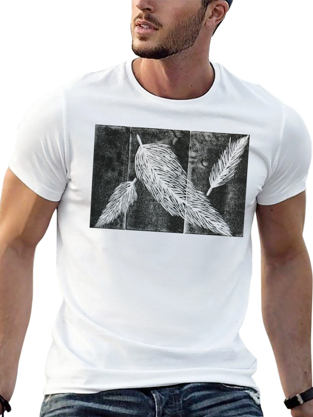 Feather Print Black T-Shirt