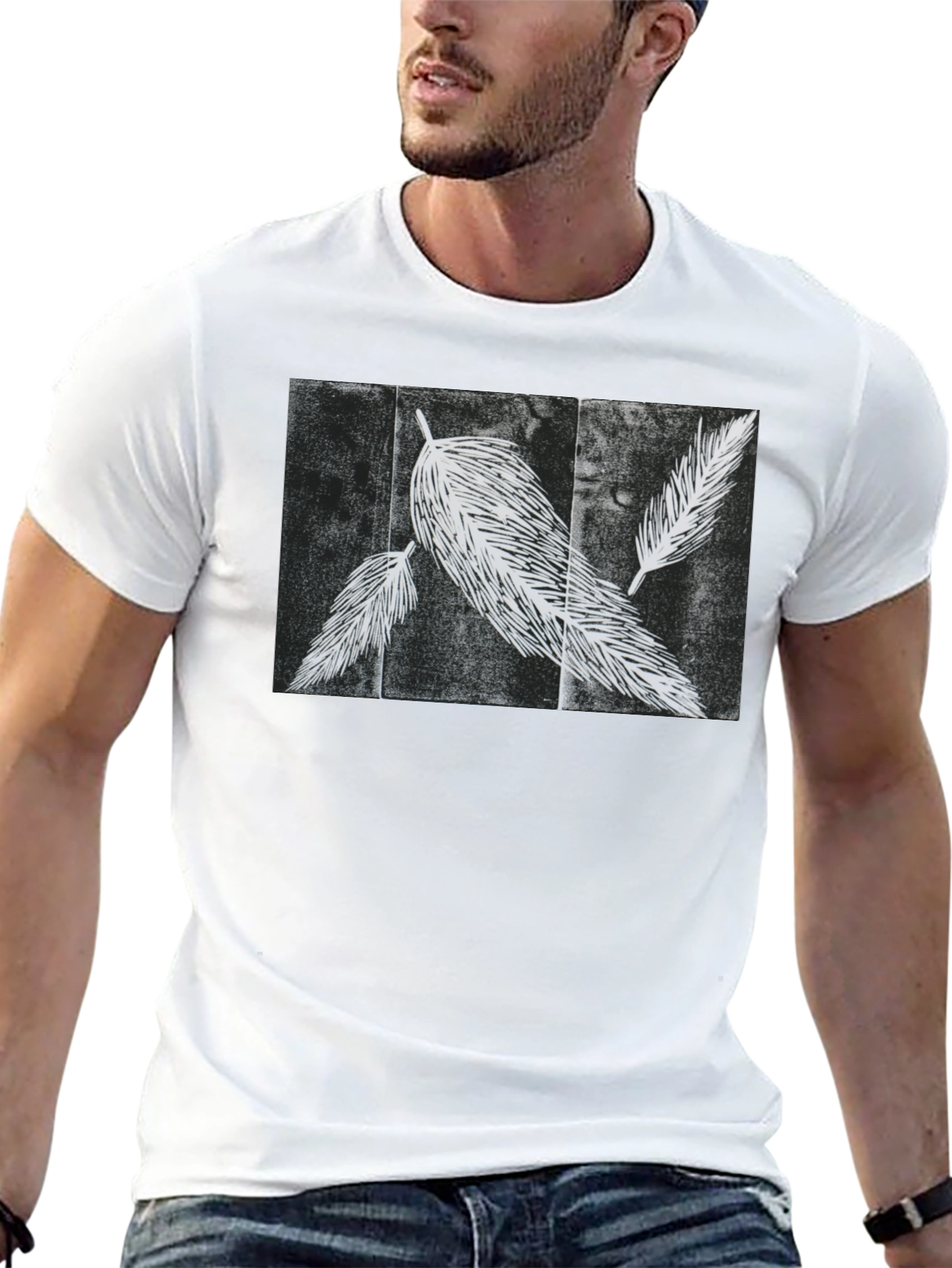 Feather Print Black T-Shirt