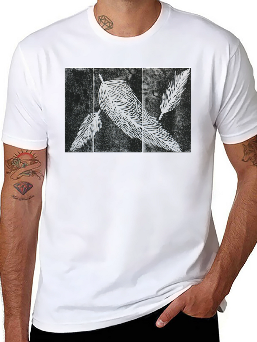 Feather Print Black T-Shirt