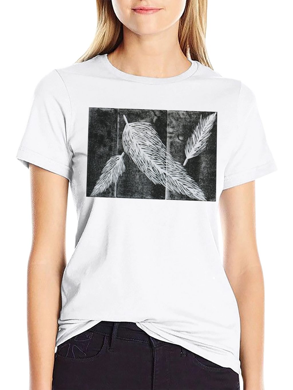 Feather Print Black T-Shirt