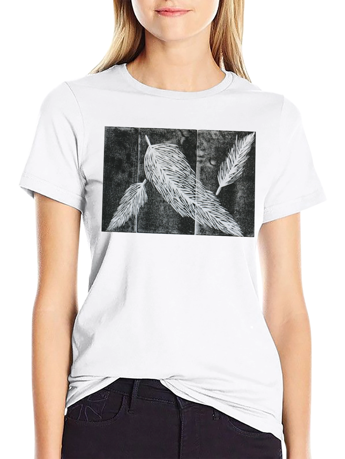 Feather Print Black T-Shirt