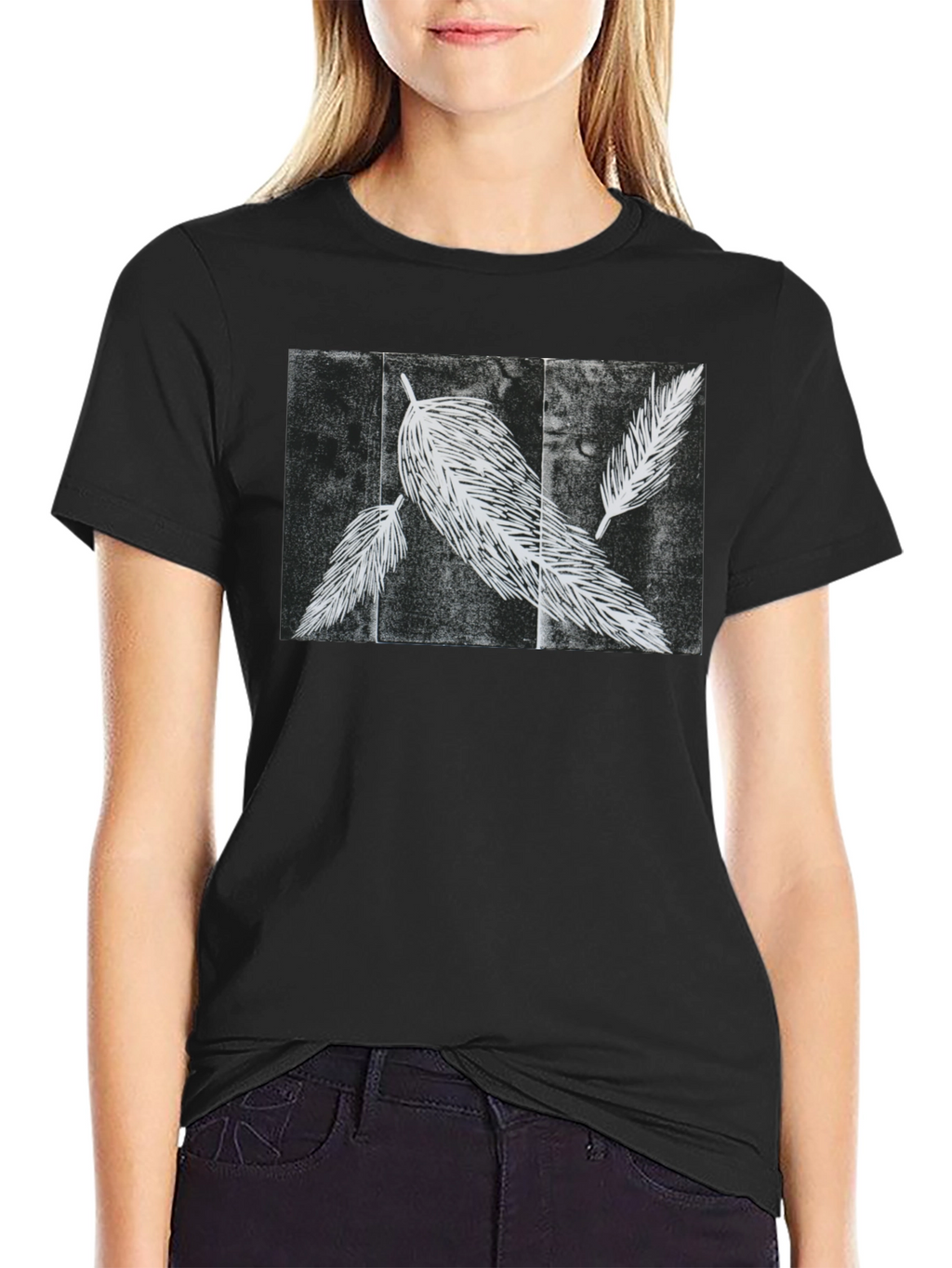 Feather Print Black T-Shirt