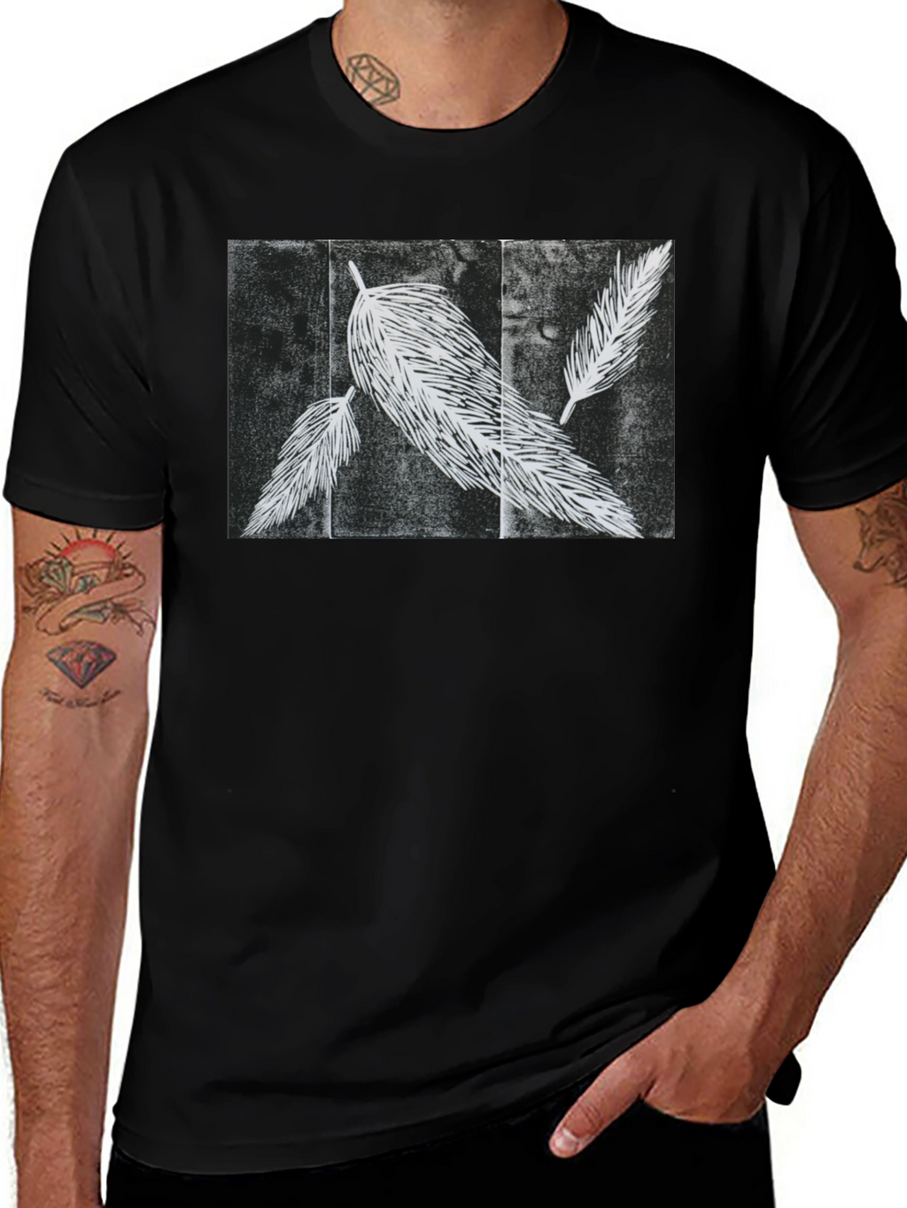 Feather Print Black T-Shirt