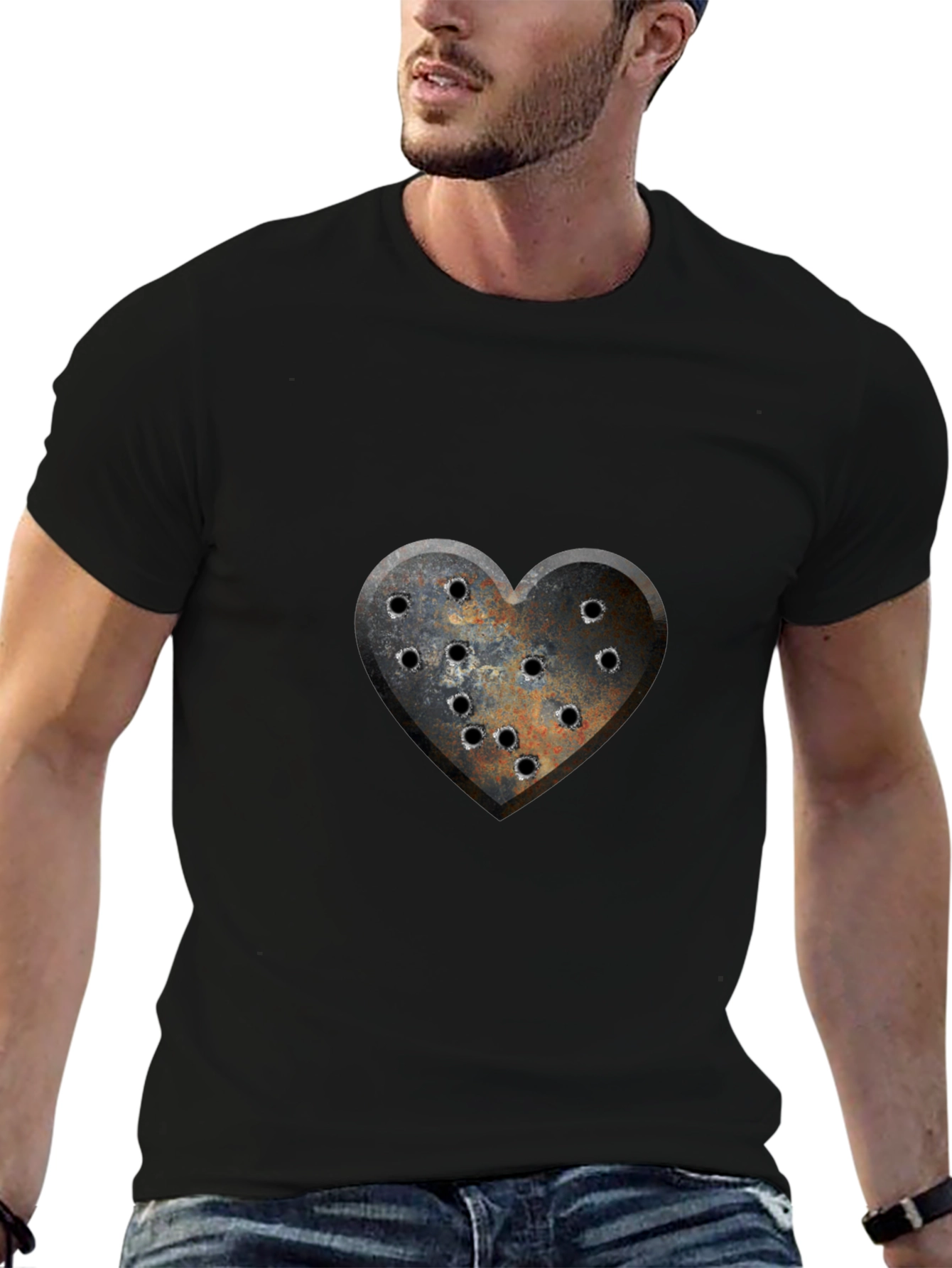 Distressed Heart Bullet Hole Graphic T-Shirt
