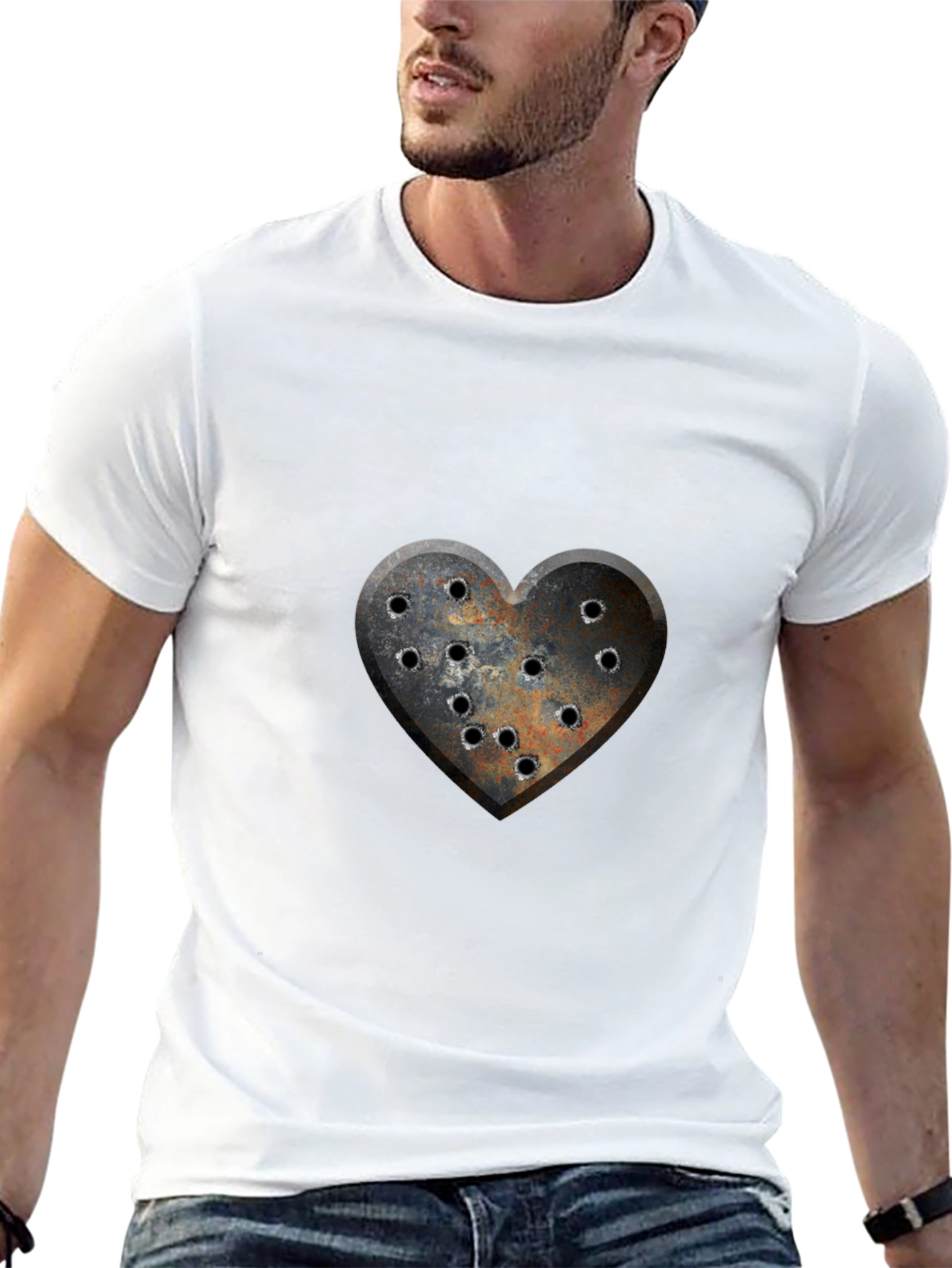 Distressed Heart Bullet Hole Graphic T-Shirt