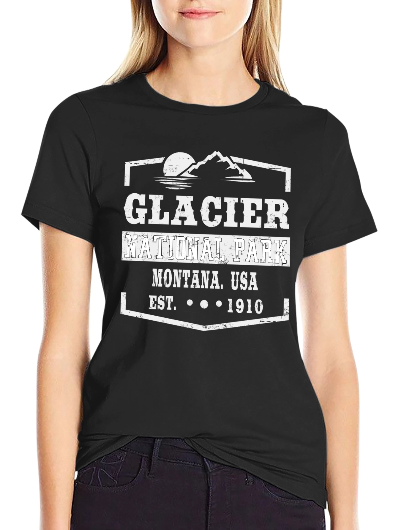 Glacier National Park Black Graphic T-Shirt