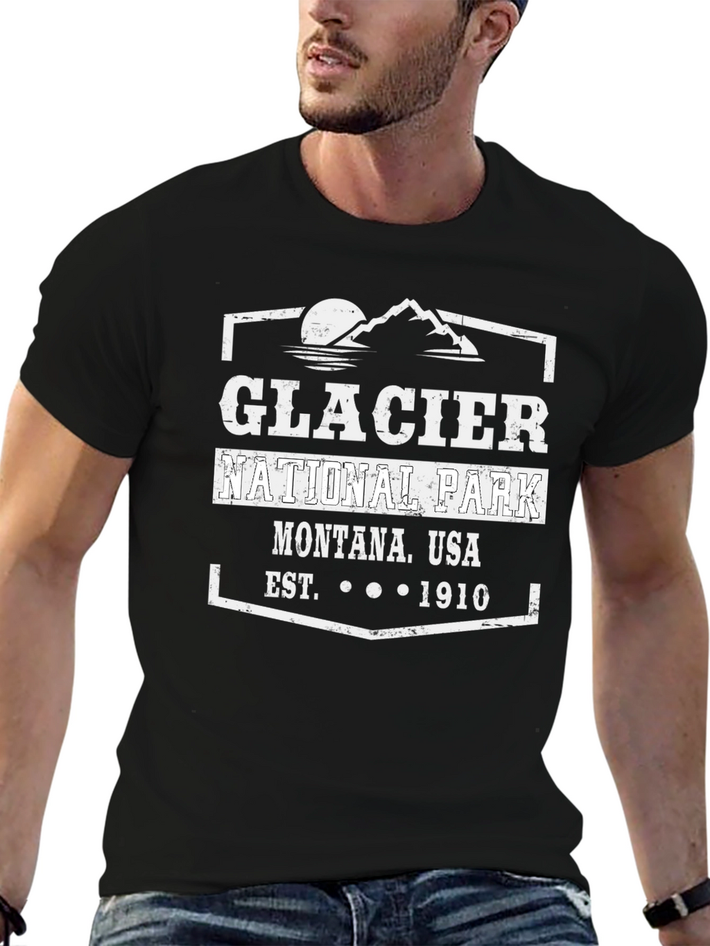 Glacier National Park Black Graphic T-Shirt