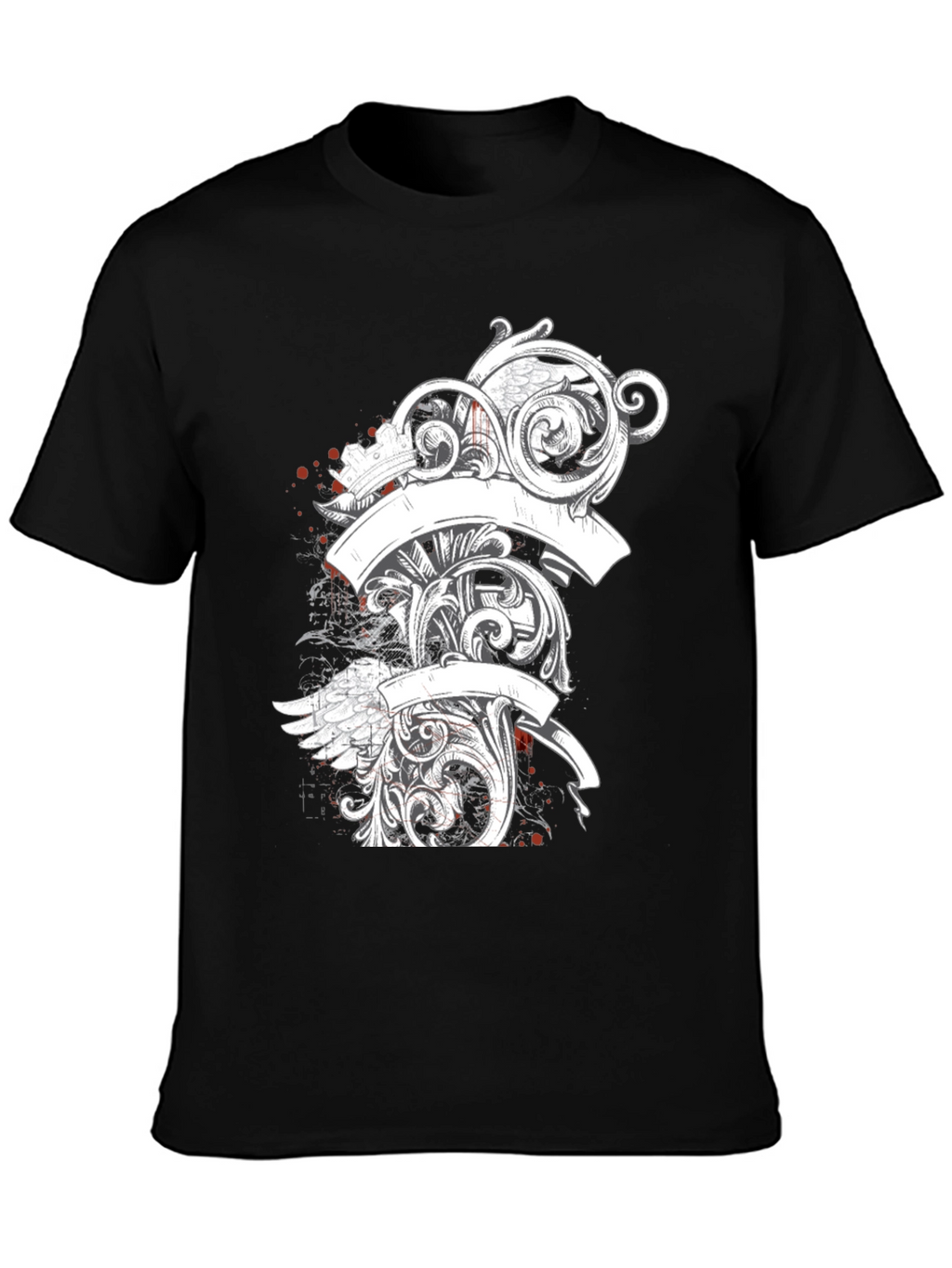 Elegant Scrollwork Graphic Tee - Black Cotton T-Shirt