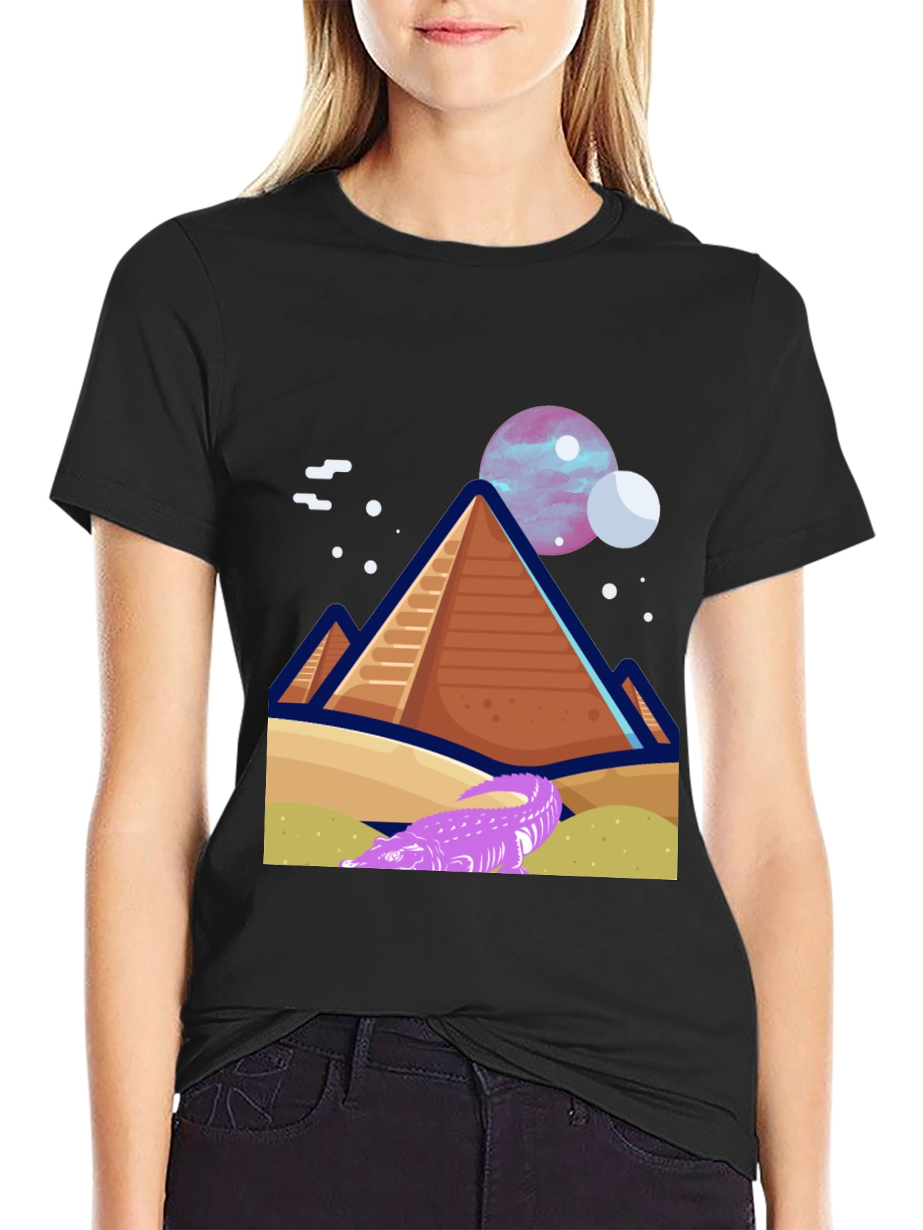 Pyramid Planet Graphic Tee - Black Cotton