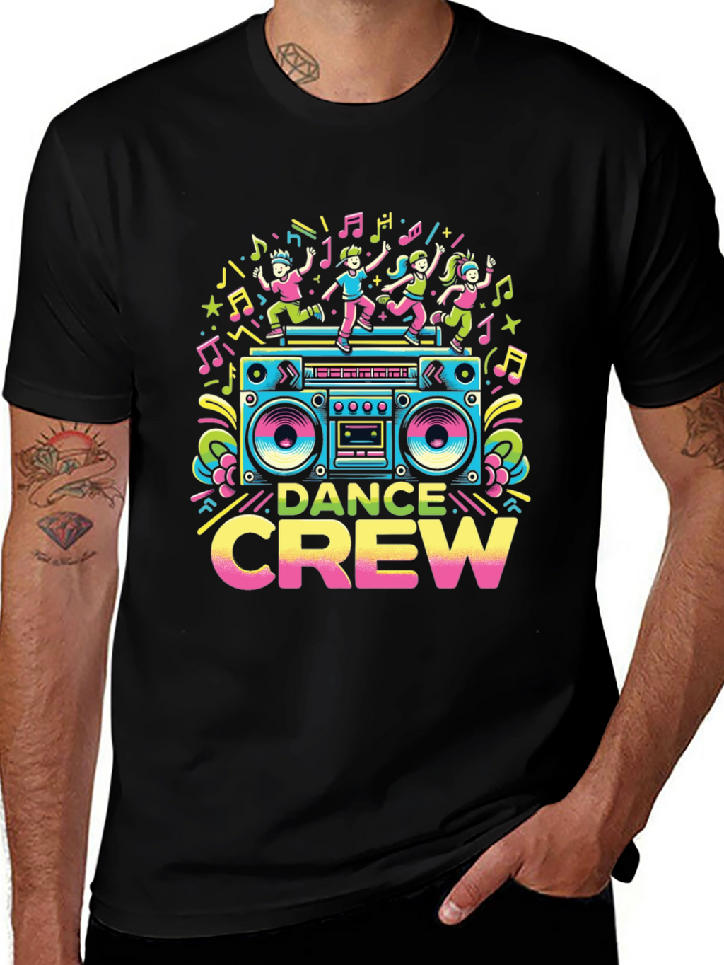 Dance Crew Graphic Tee - Retro Boombox Design