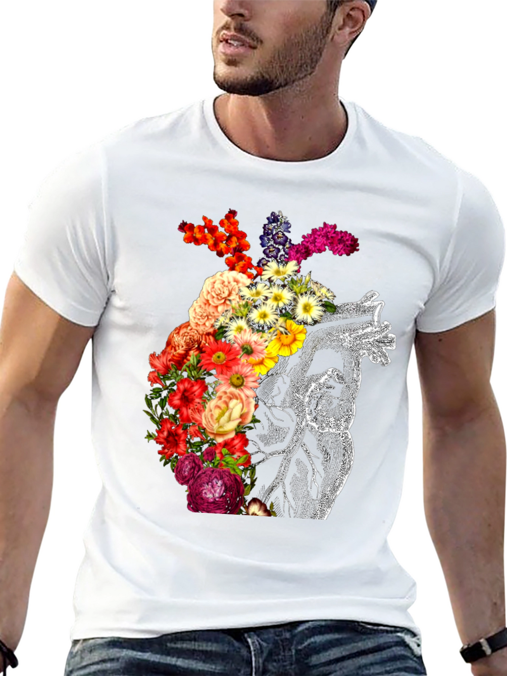 Floral Heart Graphic Black T-Shirt