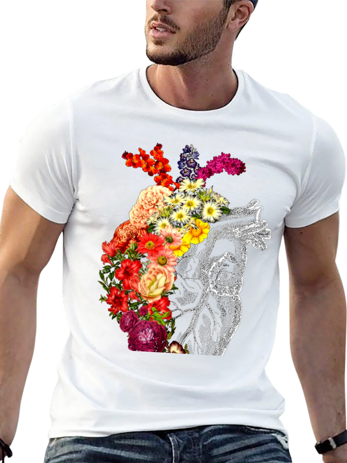 Floral Heart Graphic Black T-Shirt