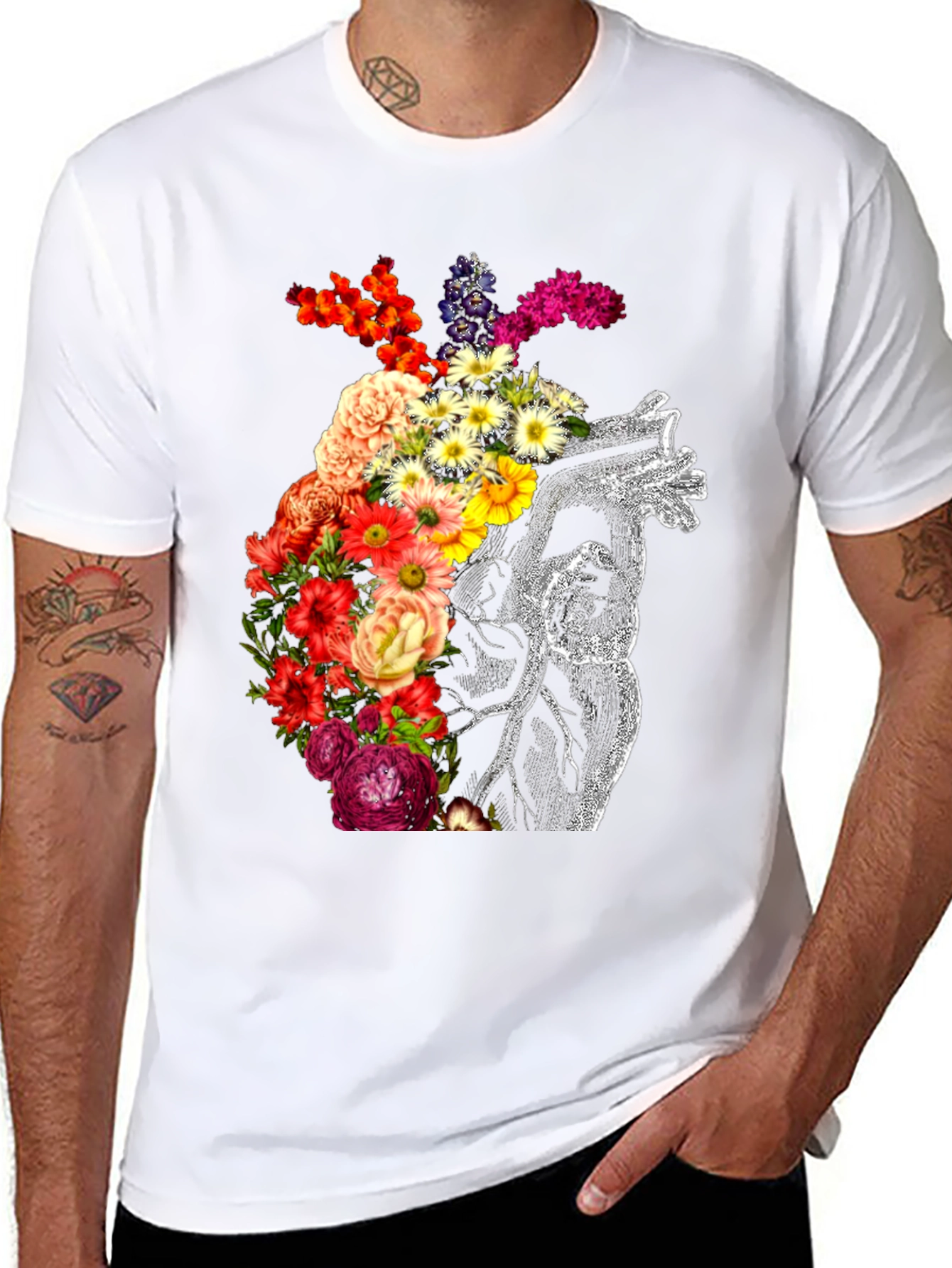 Floral Heart Graphic Black T-Shirt