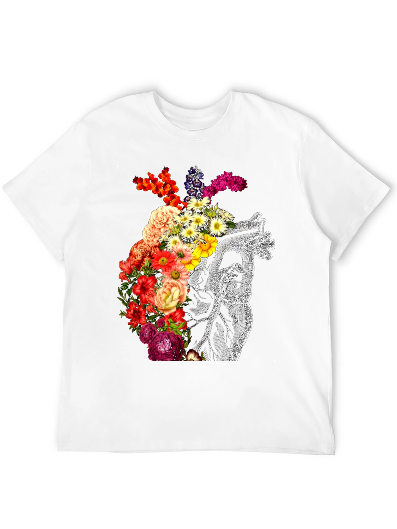 Floral Heart Graphic Black T-Shirt