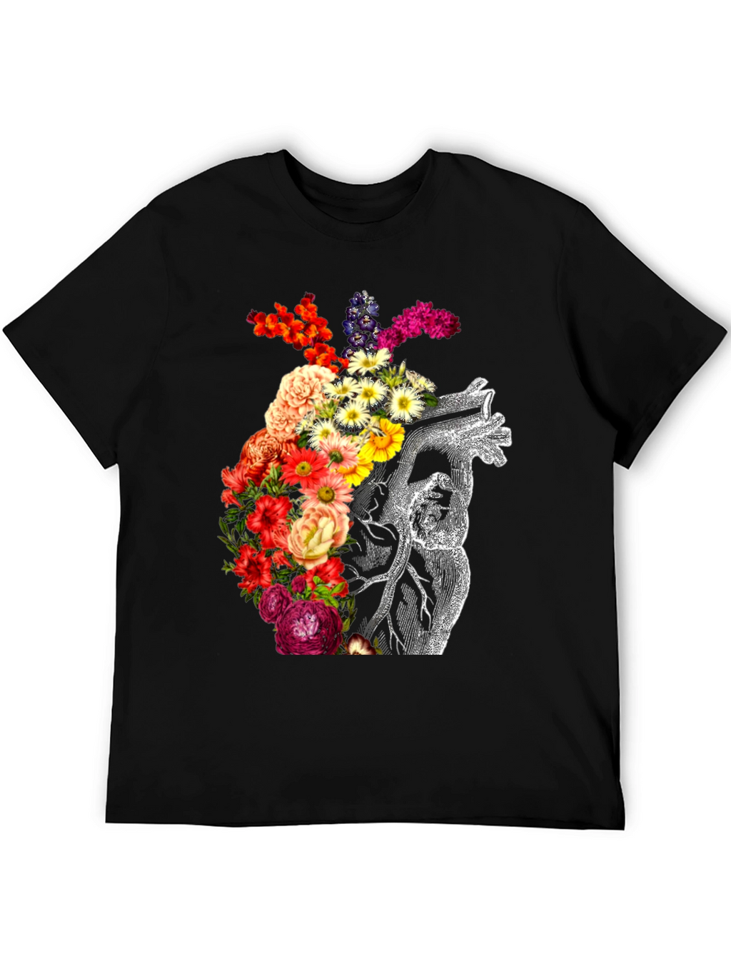 Floral Heart Graphic Black T-Shirt