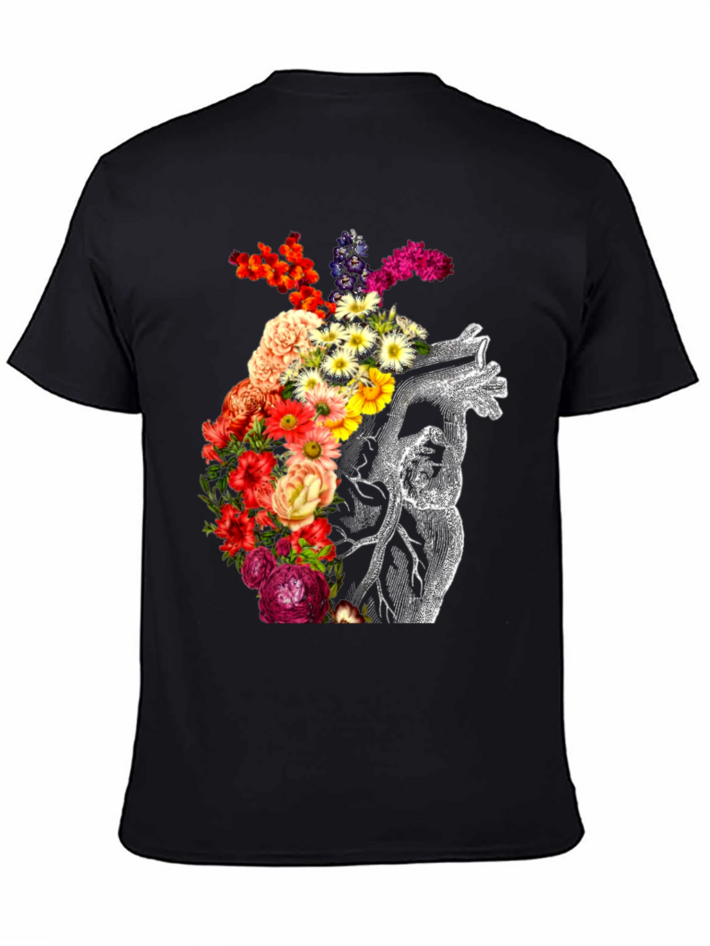 Floral Heart Graphic Black T-Shirt