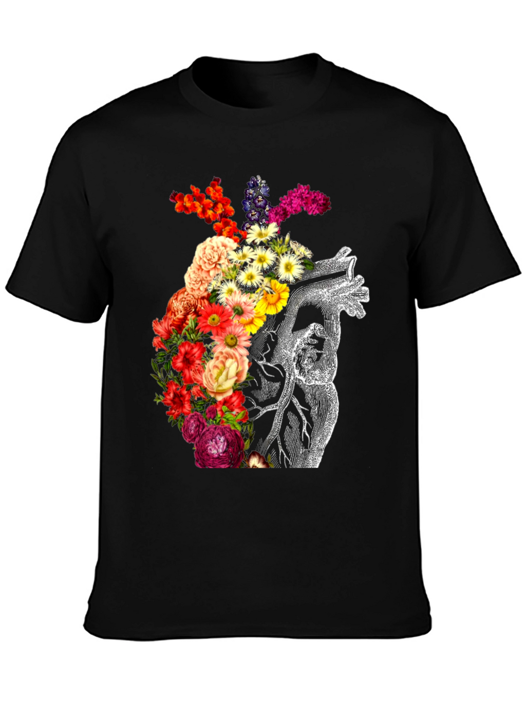 Floral Heart Graphic Black T-Shirt