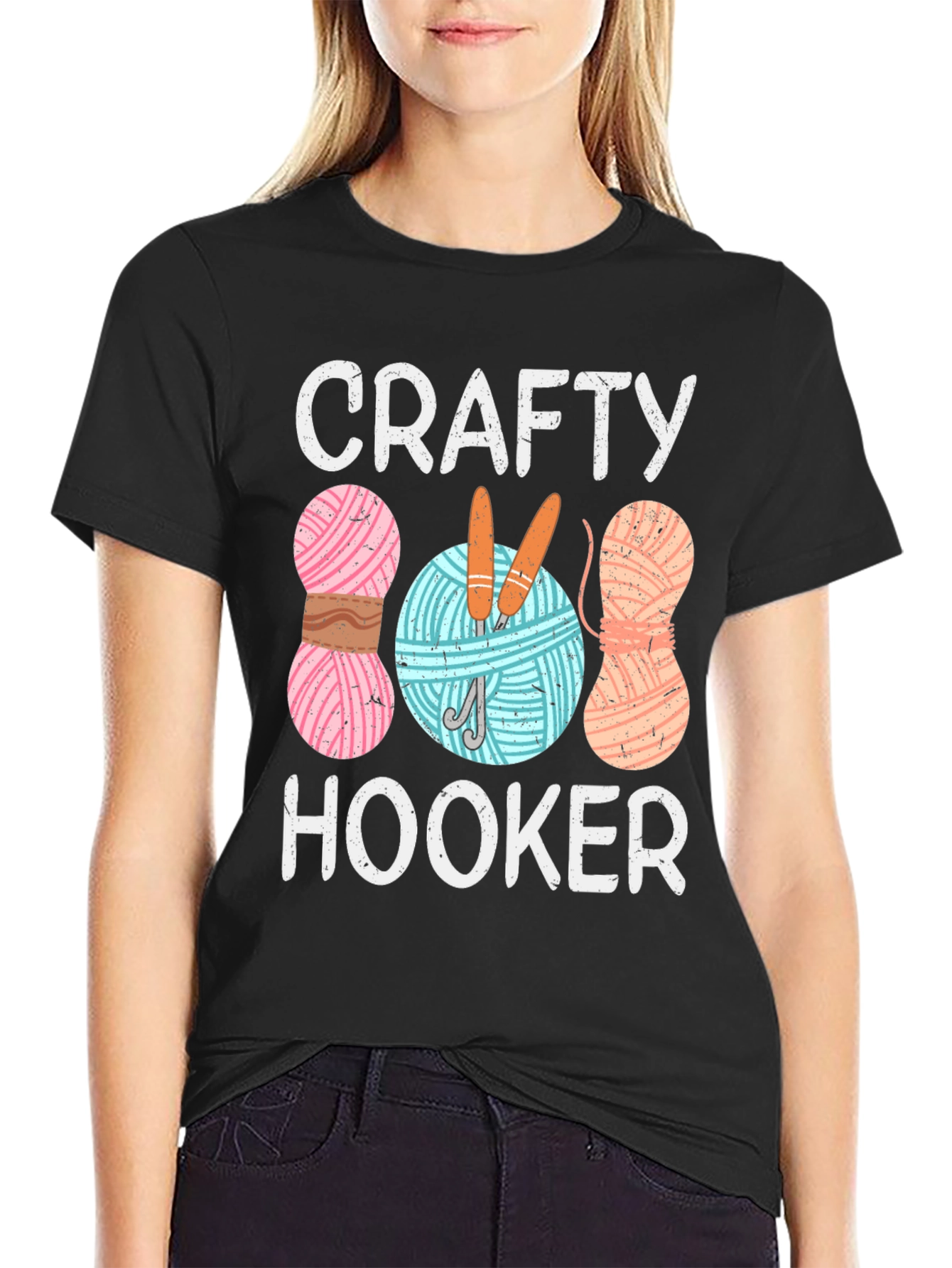 Crafty Hooker T-Shirt - Knitting & Crochet Humor