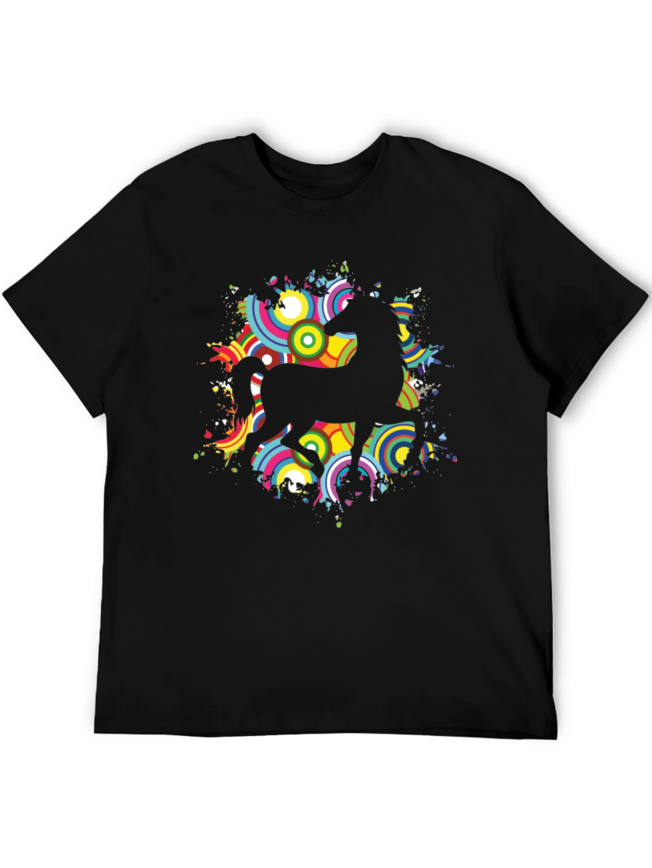 Horse Graphic Black Crew Neck T-Shirt