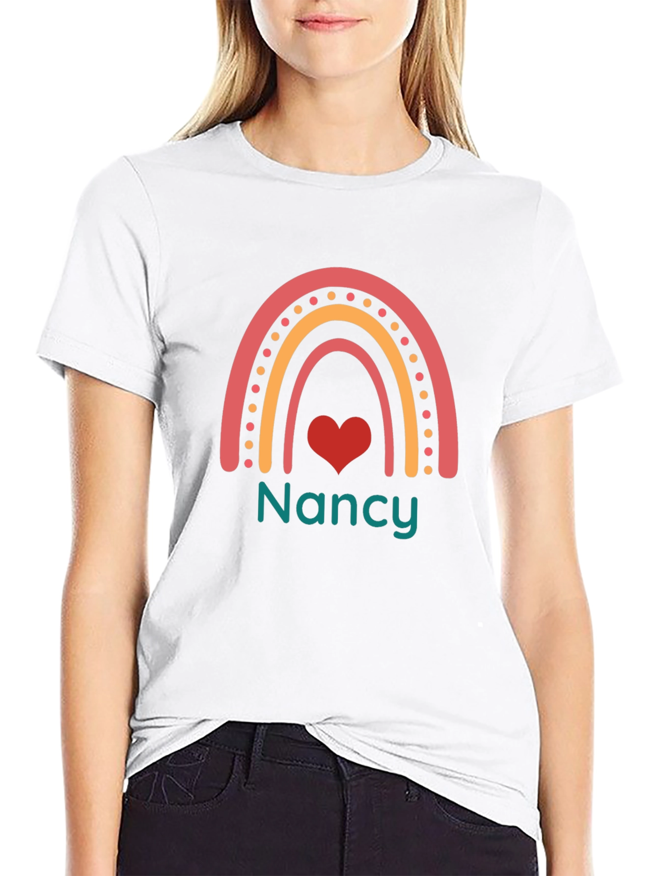 Personalized Nancy Rainbow Heart T-Shirt