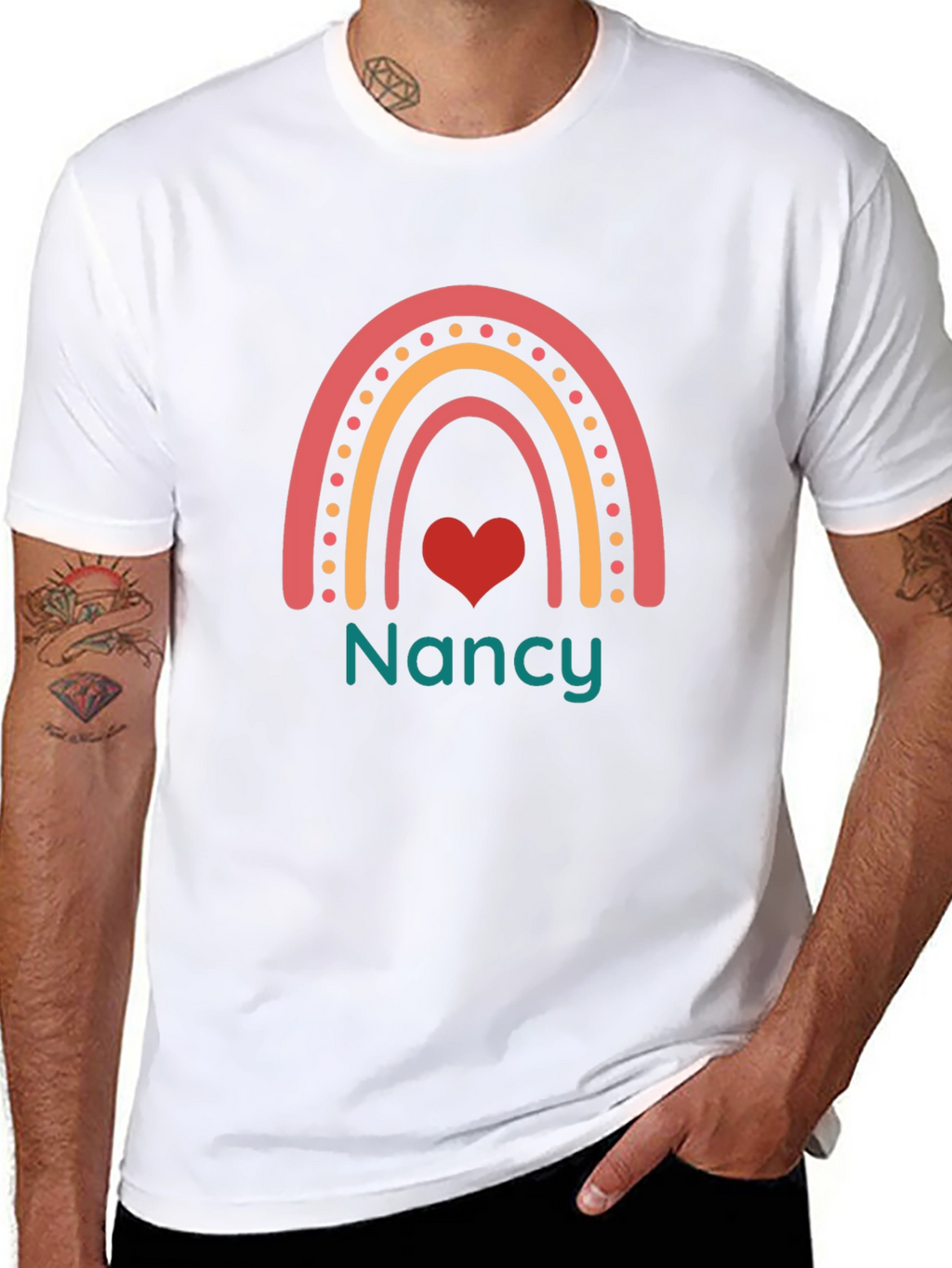 Personalized Nancy Rainbow Heart T-Shirt