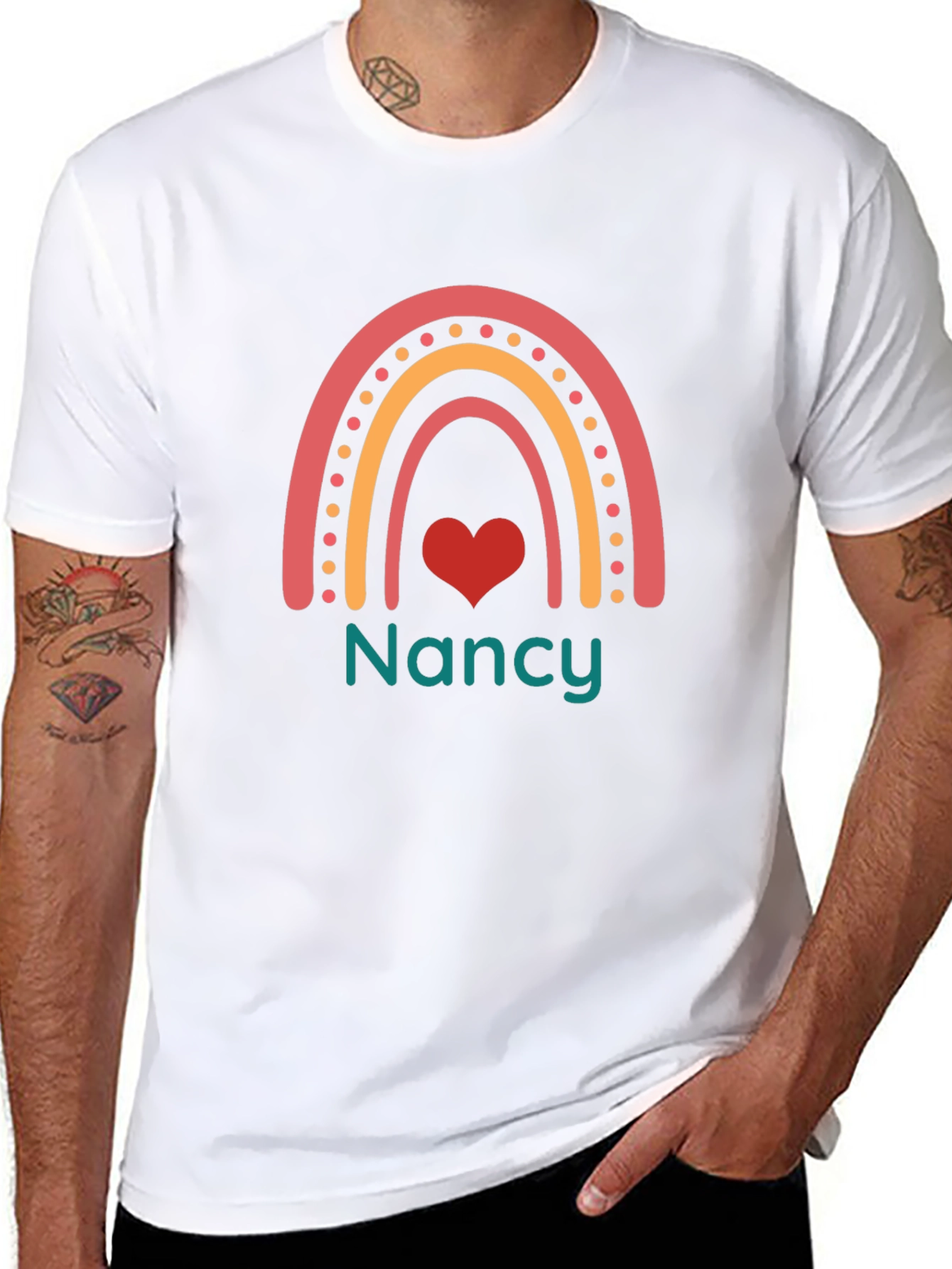 Personalized Nancy Rainbow Heart T-Shirt