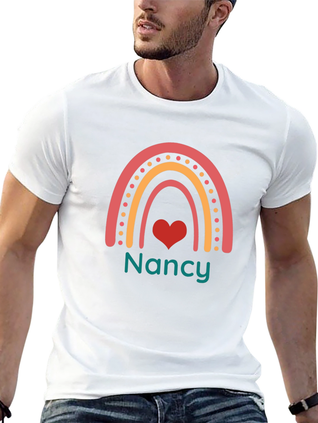 Personalized Nancy Rainbow Heart T-Shirt