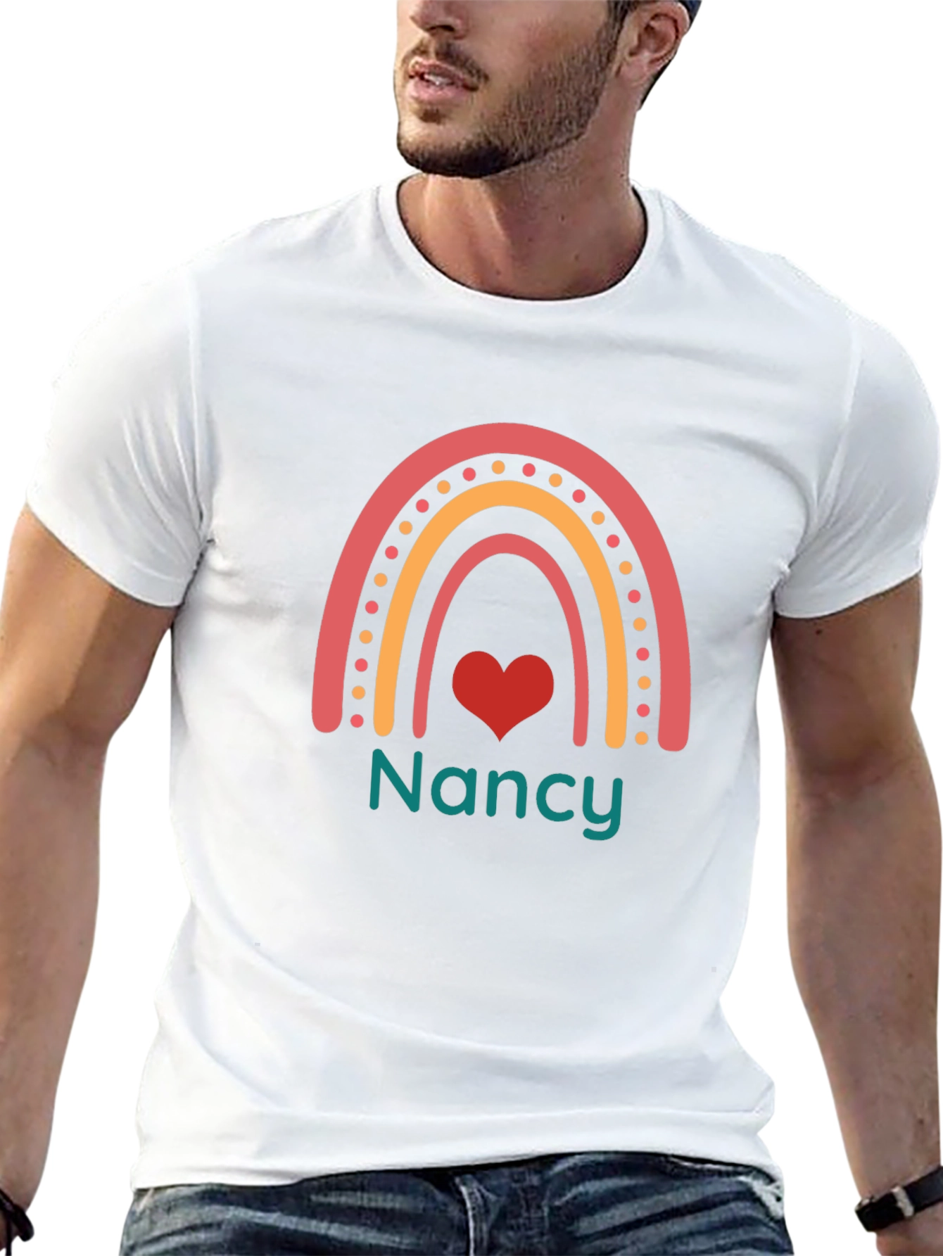 Personalized Nancy Rainbow Heart T-Shirt