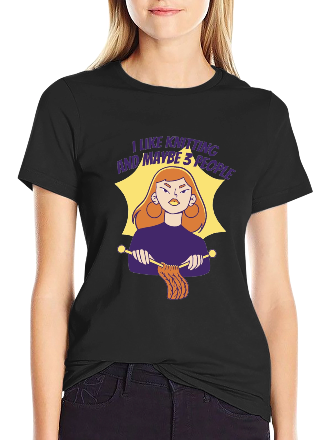 Knitting Lover T-Shirt - I Like Knitting and Maybe 3 People Tee