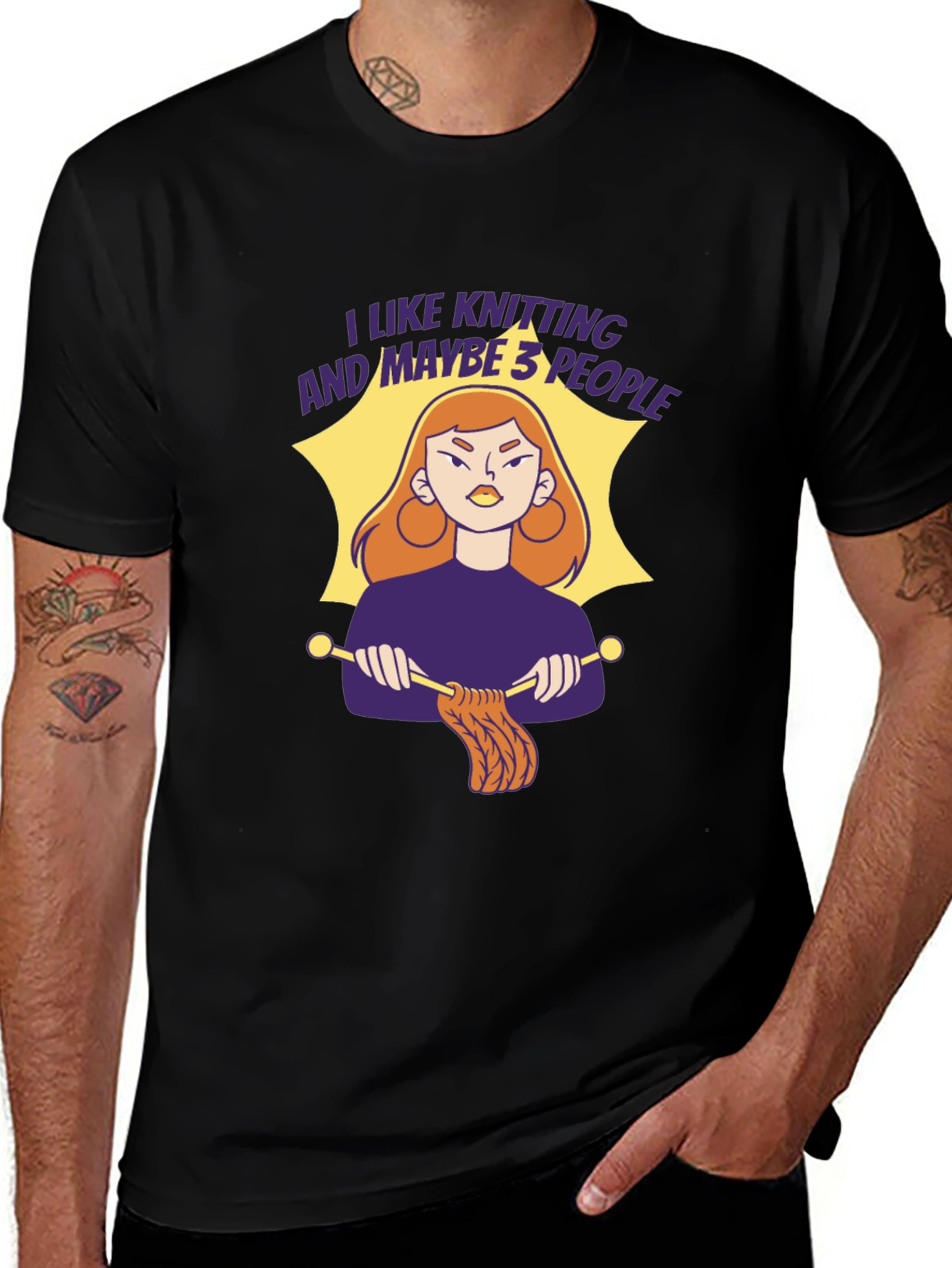 Knitting Lover T-Shirt - I Like Knitting and Maybe 3 People Tee