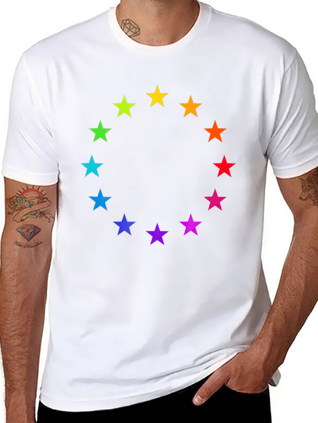 Rainbow Star Circle Black T-Shirt