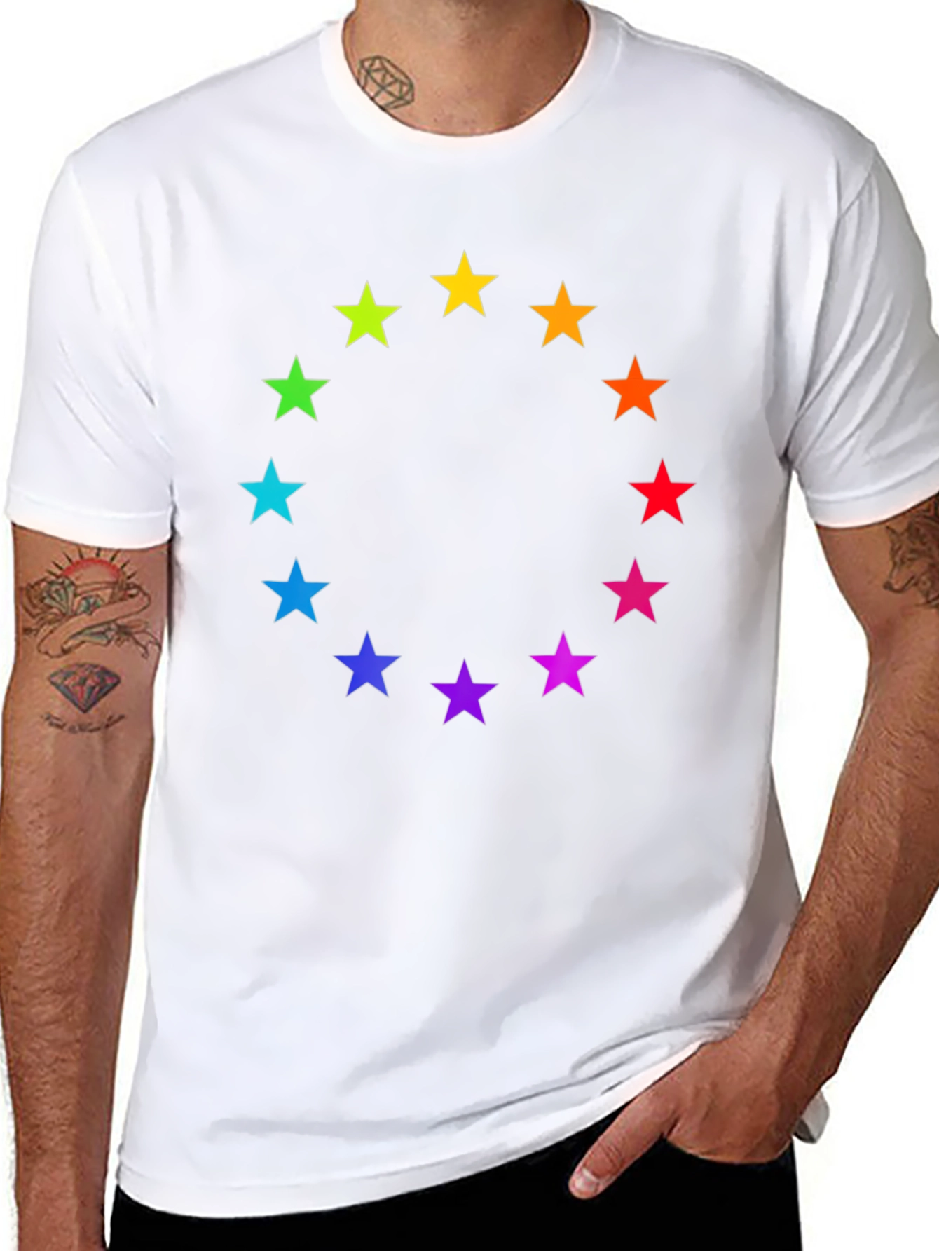 Rainbow Star Circle Black T-Shirt