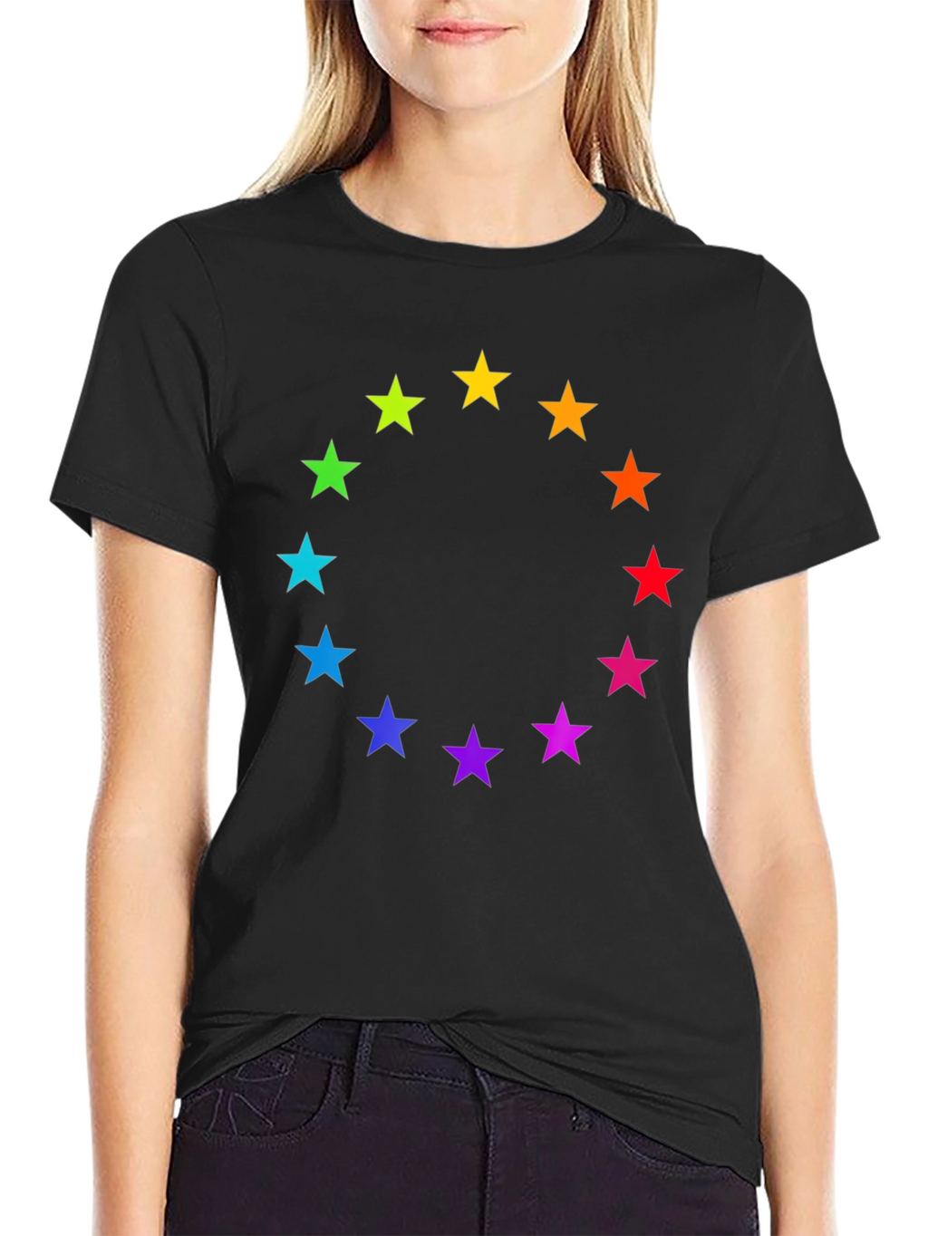 Rainbow Star Circle Black T-Shirt