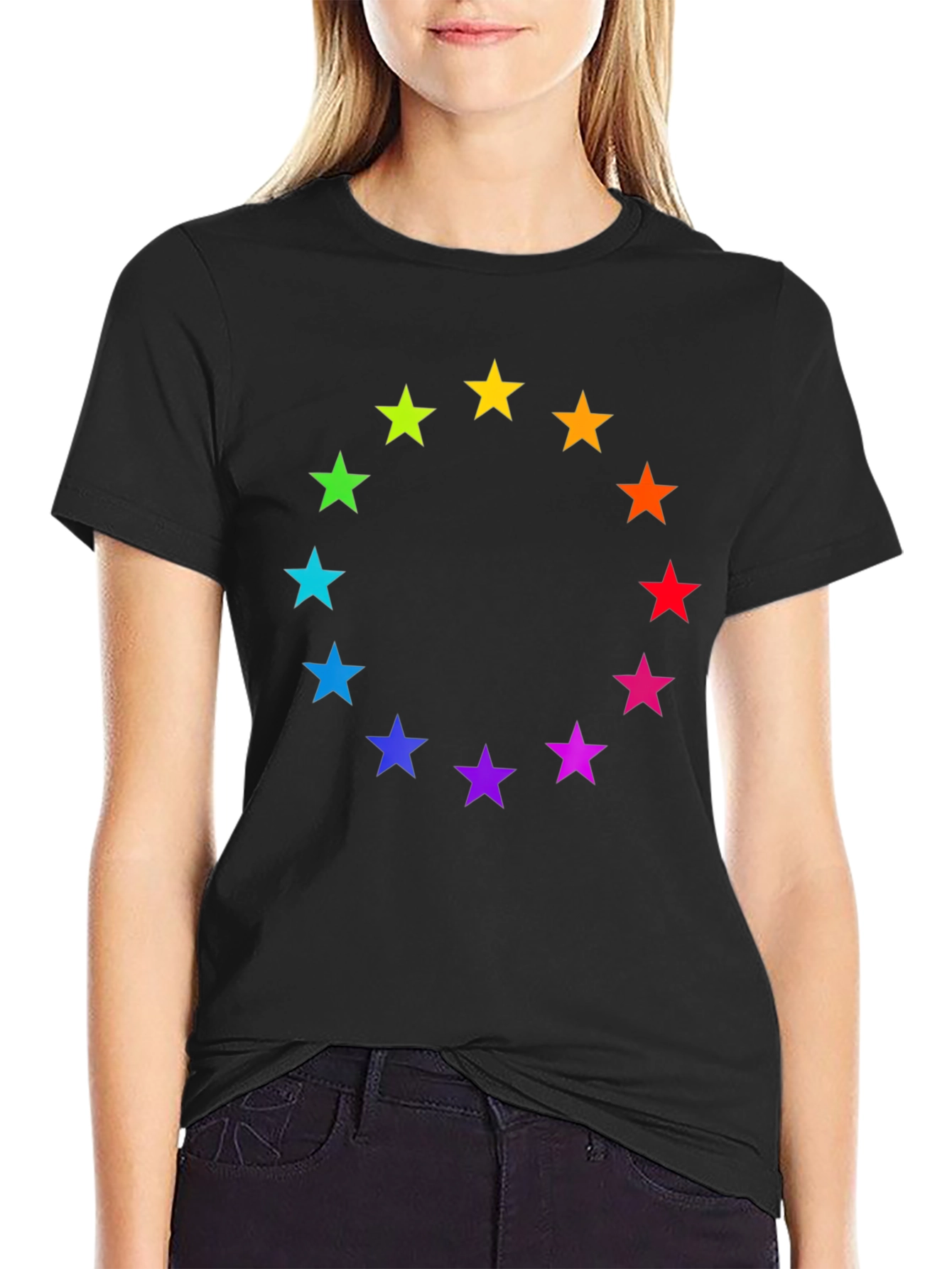 Rainbow Star Circle Black T-Shirt