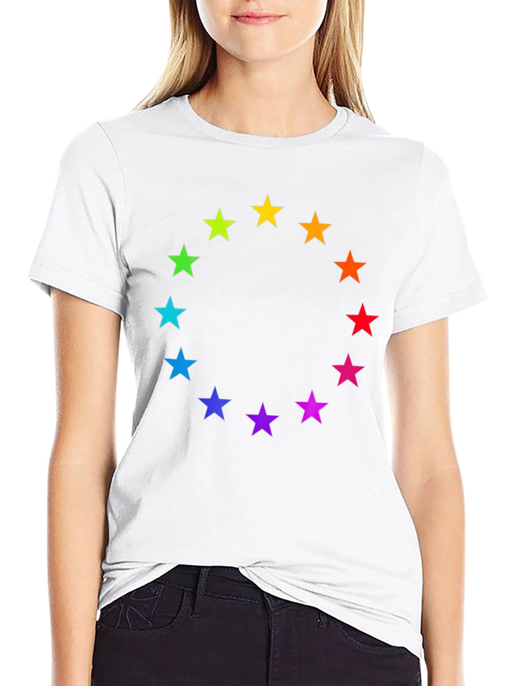 Rainbow Star Circle Black T-Shirt
