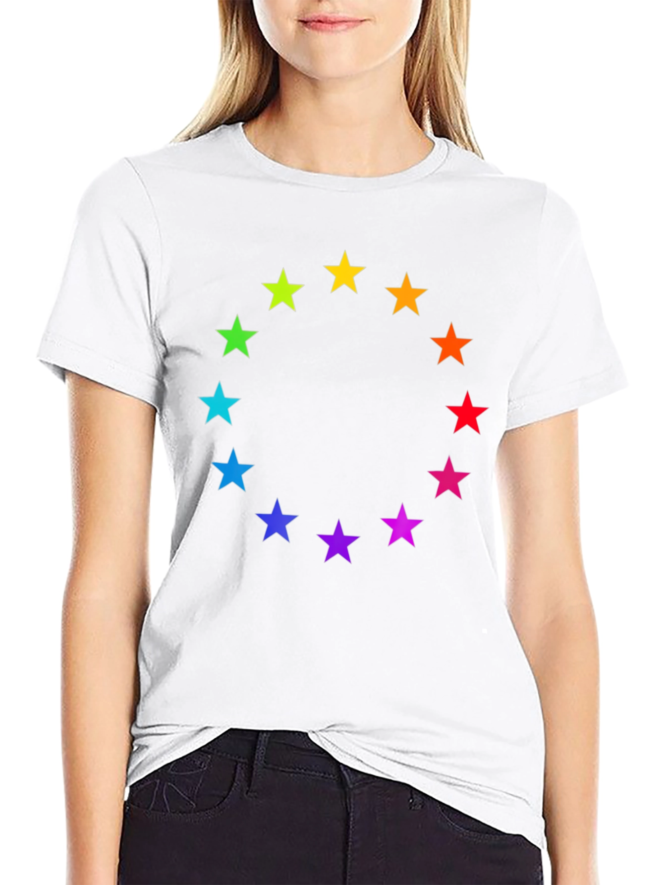 Rainbow Star Circle Black T-Shirt