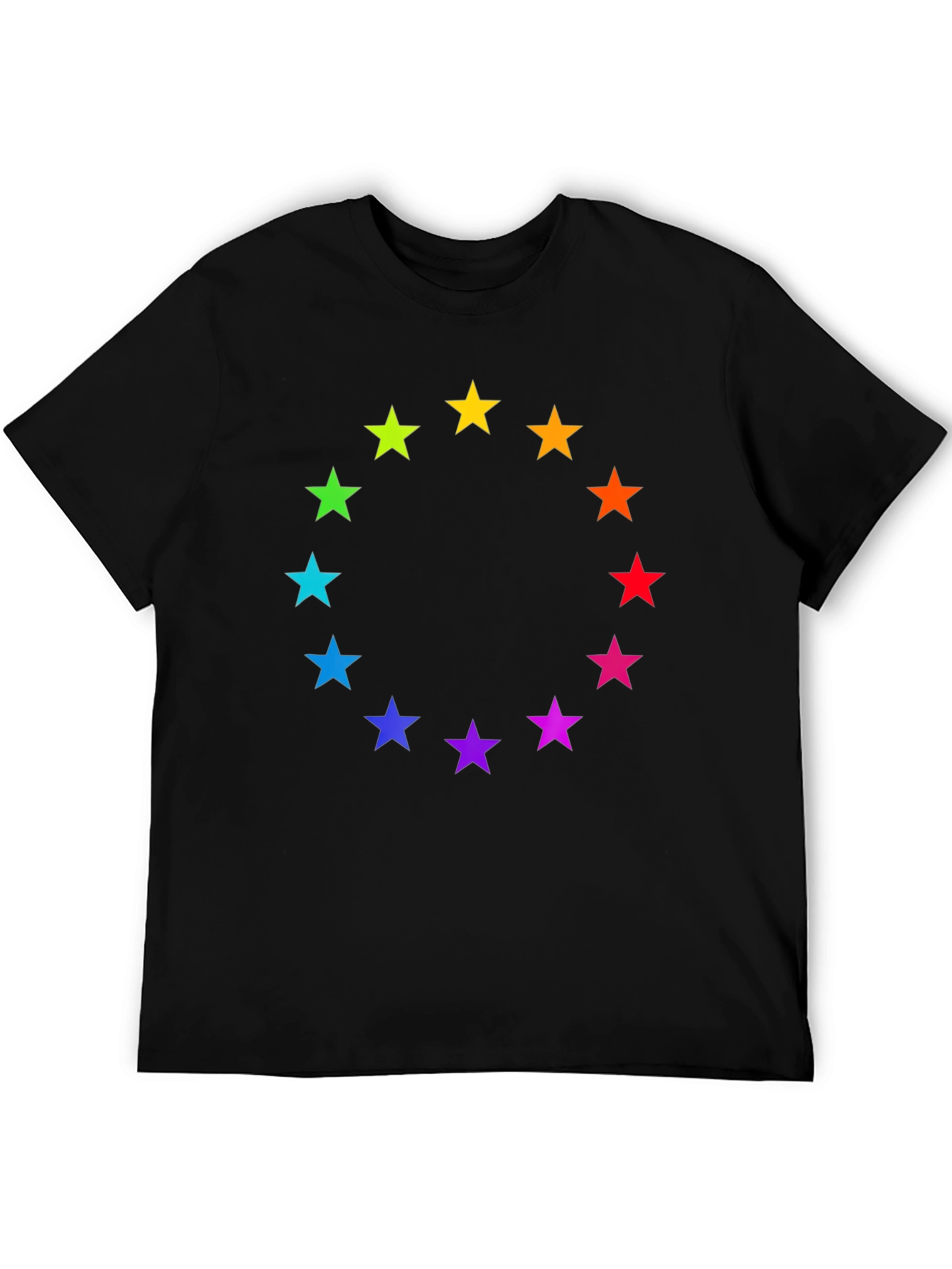 Rainbow Star Circle Black T-Shirt