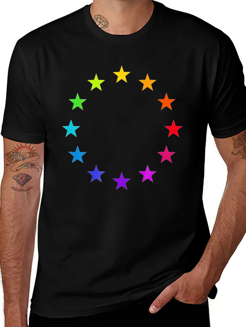 Rainbow Star Circle Black T-Shirt