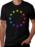 Rainbow Star Circle Black T-Shirt