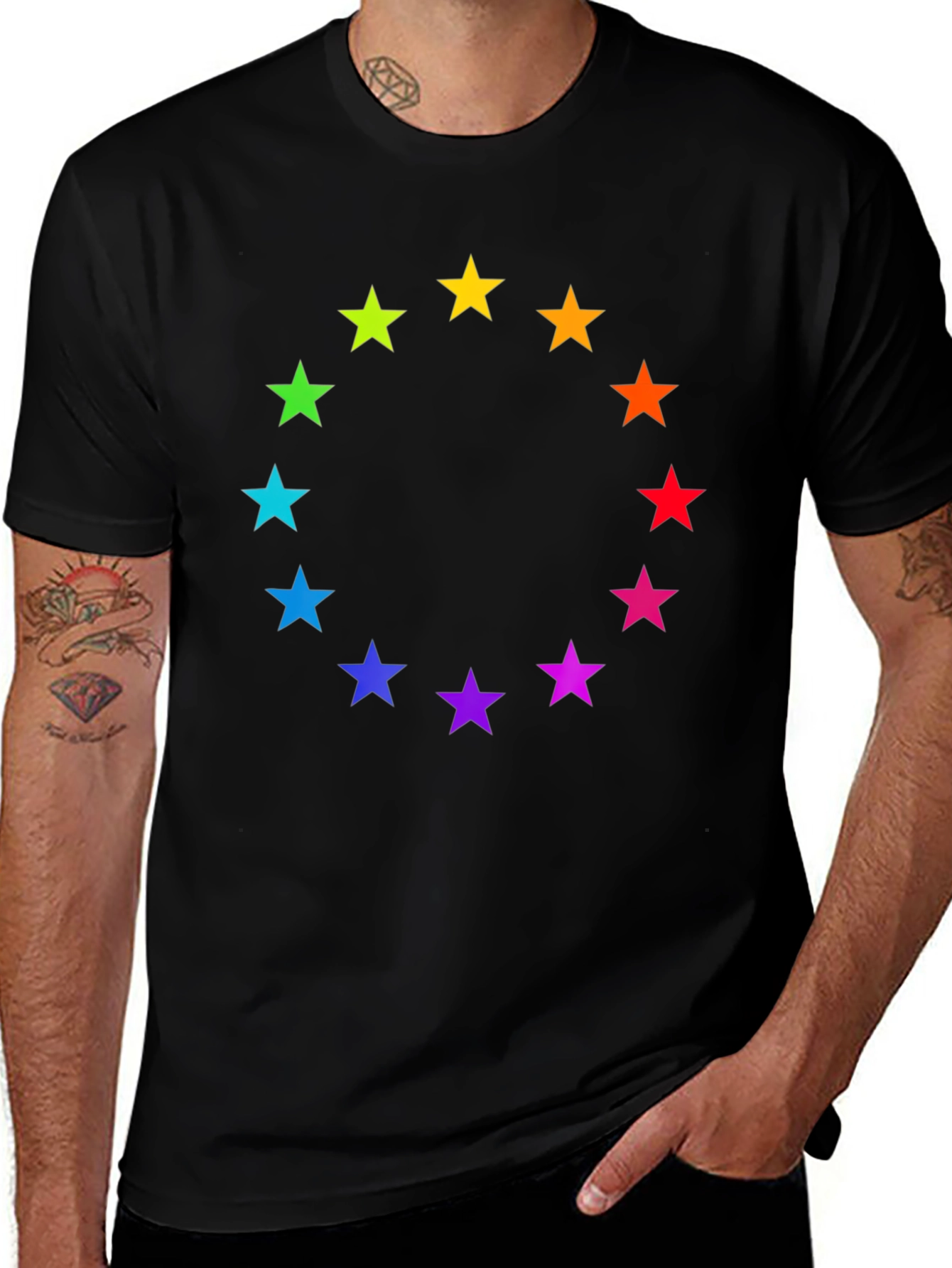 Rainbow Star Circle Black T-Shirt