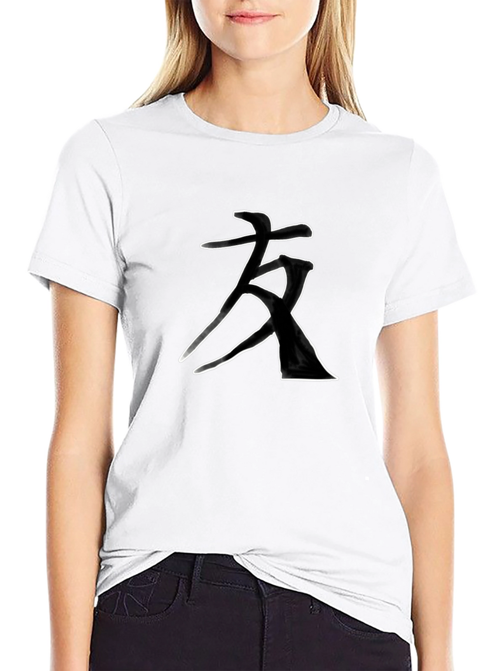 Black T-Shirt with Japanese Calligraphy Art Design