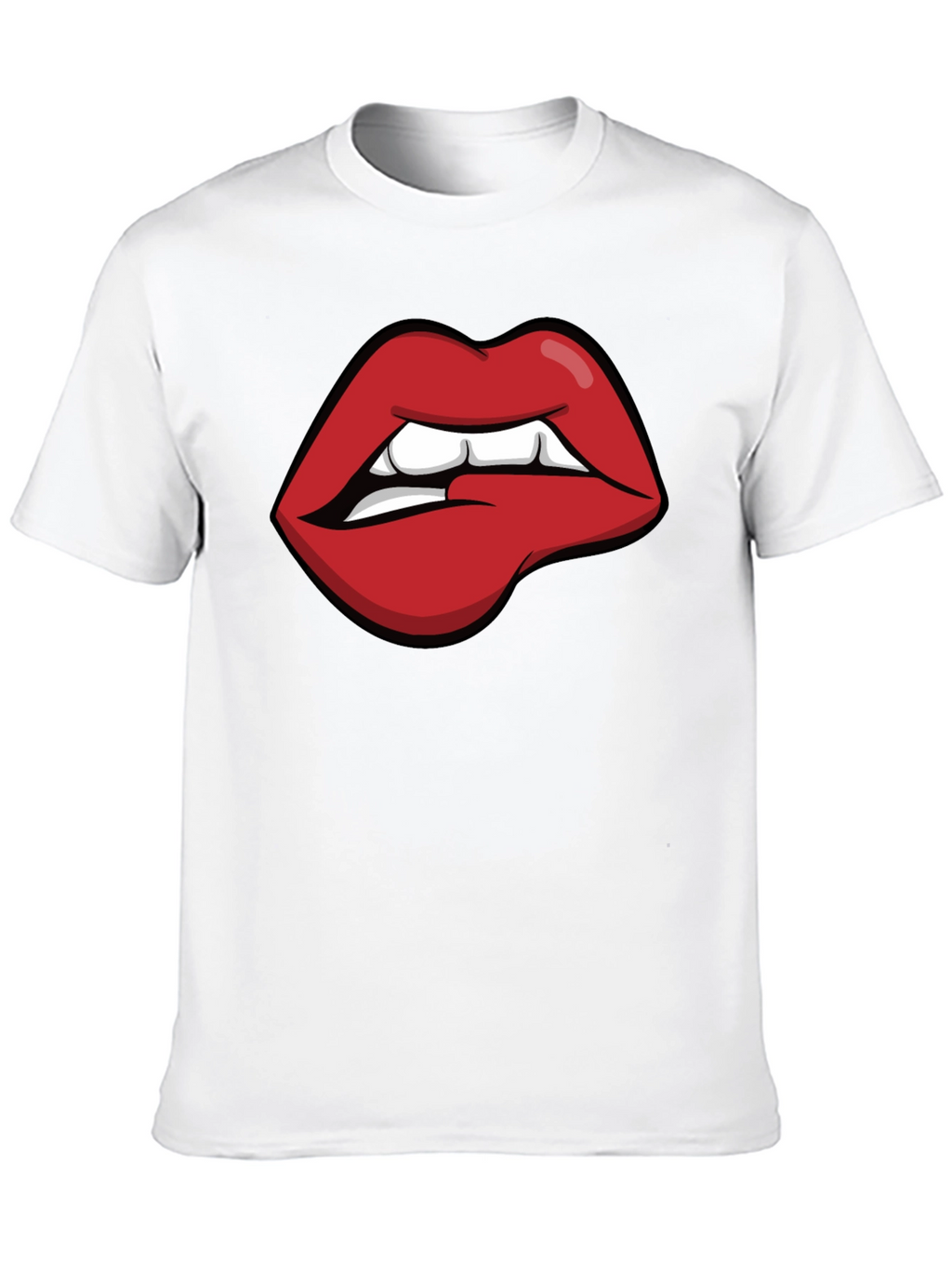 Biting Lips Graphic Tee - Black Cotton Casual Shirt