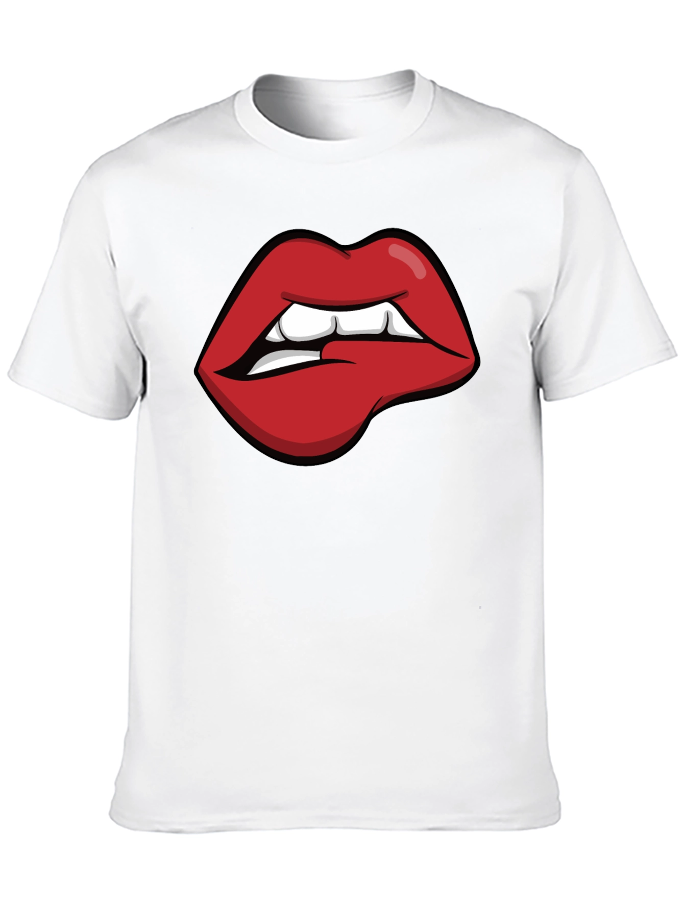 Biting Lips Graphic Tee - Black Cotton Casual Shirt