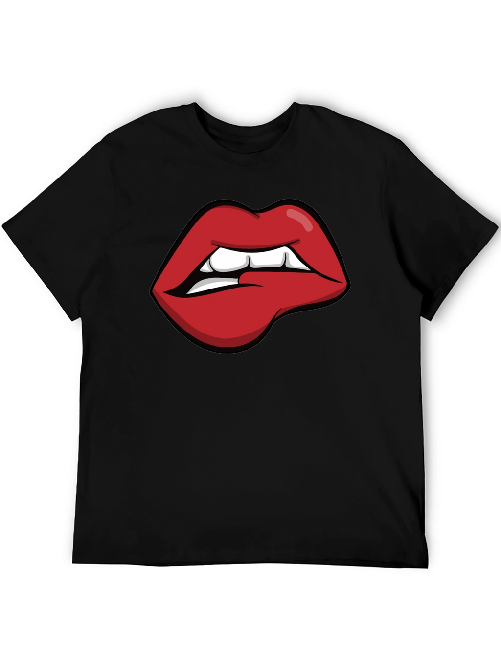 Biting Lips Graphic Tee - Black Cotton Casual Shirt