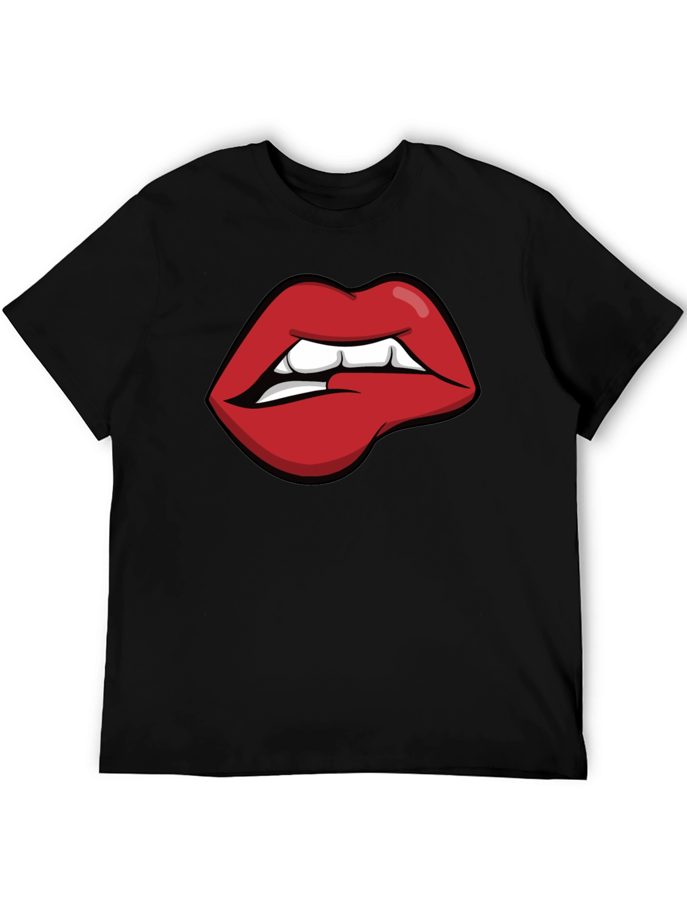 Biting Lips Graphic Tee - Black Cotton Casual Shirt